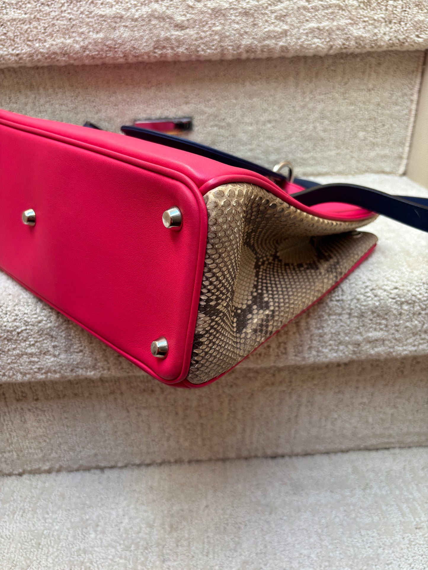 Christian Dior Diorissimo Tote in Hot Pink, Royal Blue & Python Pre-Owned