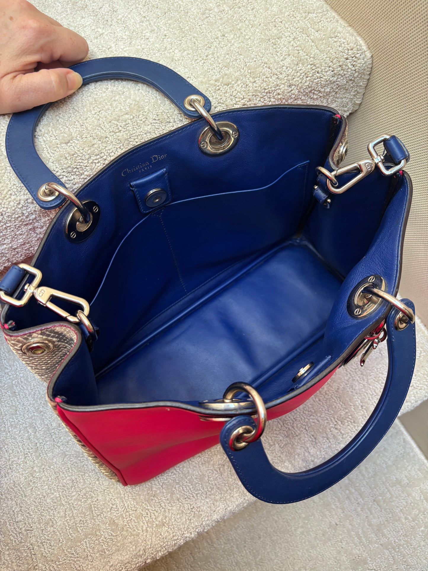 Christian Dior Diorissimo Tote in Hot Pink, Royal Blue & Python Pre-Owned