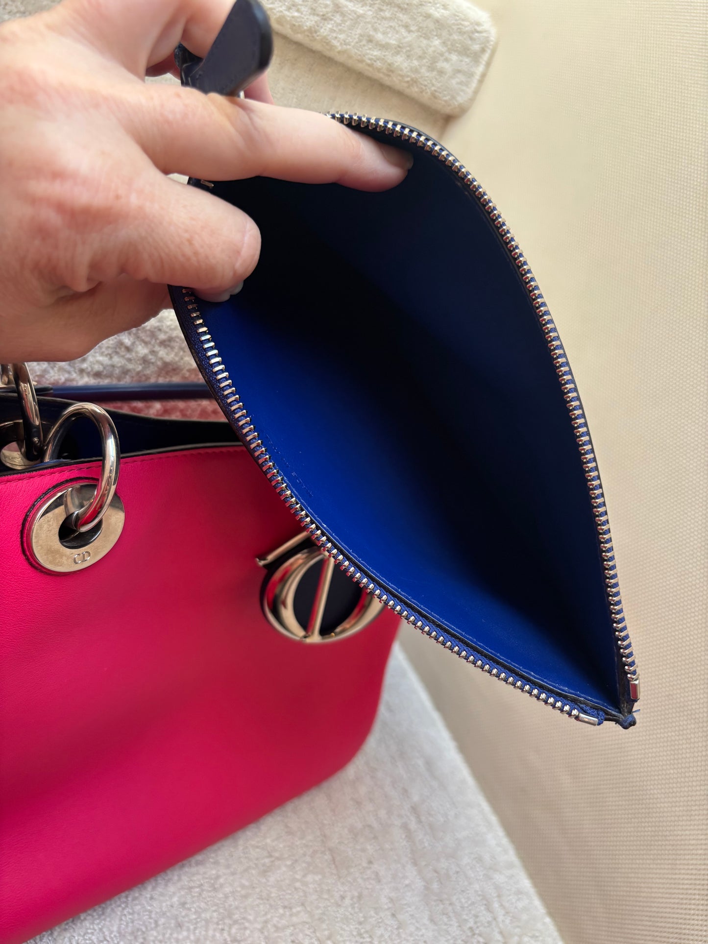 Christian Dior Diorissimo Tote in Hot Pink, Royal Blue & Python Pre-Owned