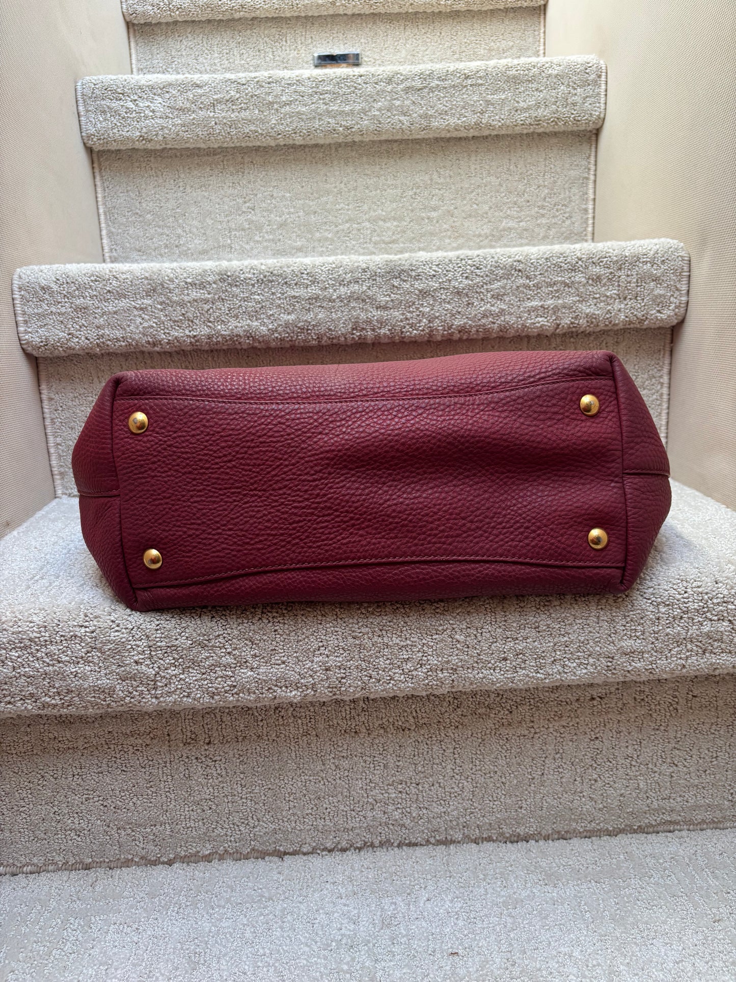 Miu Miu Vitello Danino Burgundy Leather Tote Pre-Owned