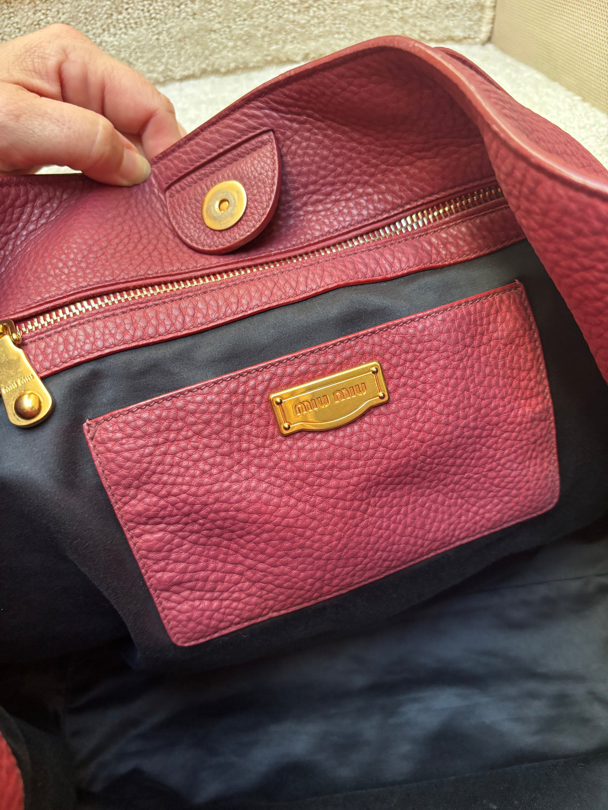 Miu Miu Vitello Danino Burgundy Leather Tote Pre-Owned
