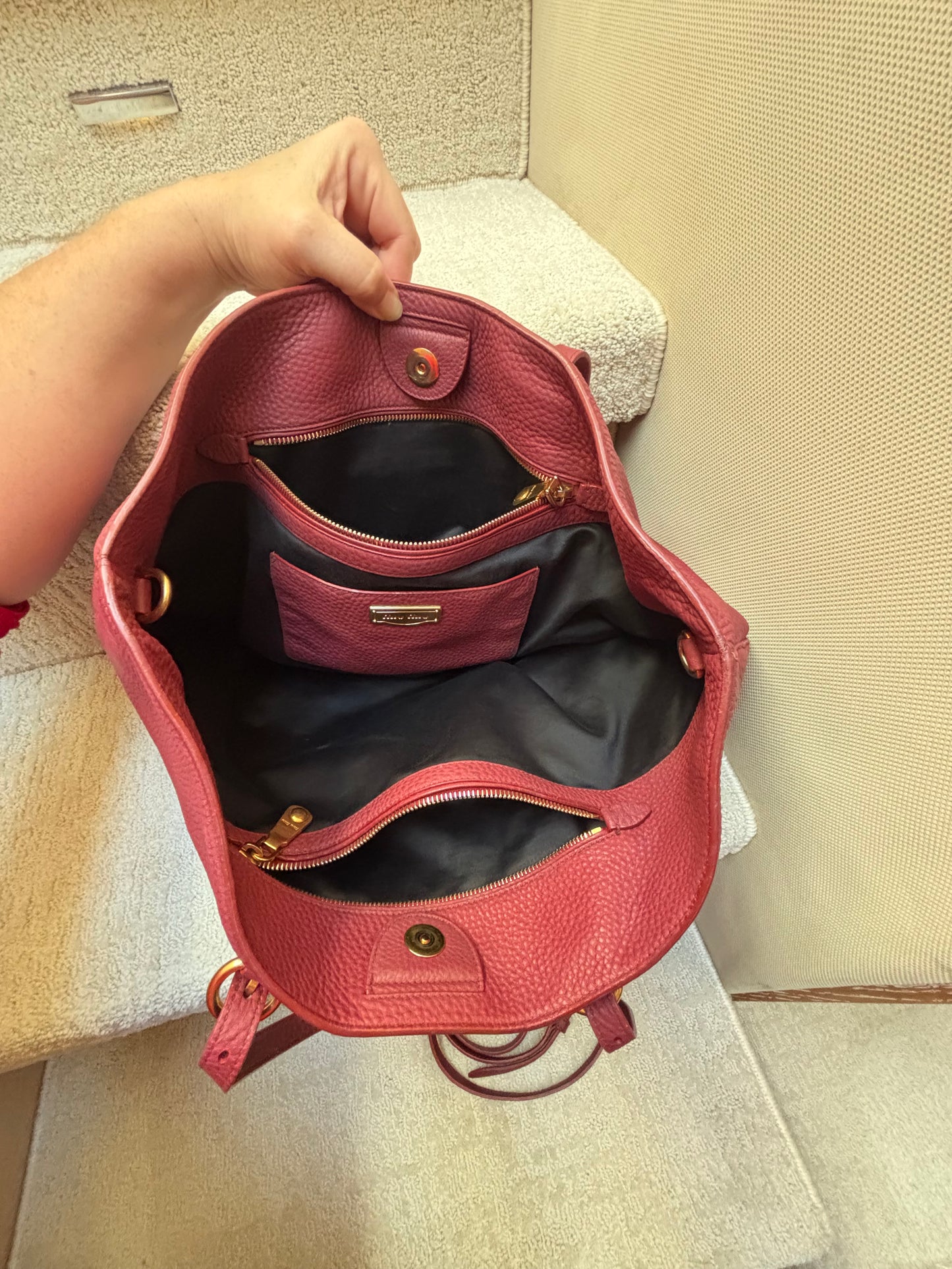 Miu Miu Vitello Danino Burgundy Leather Tote Pre-Owned