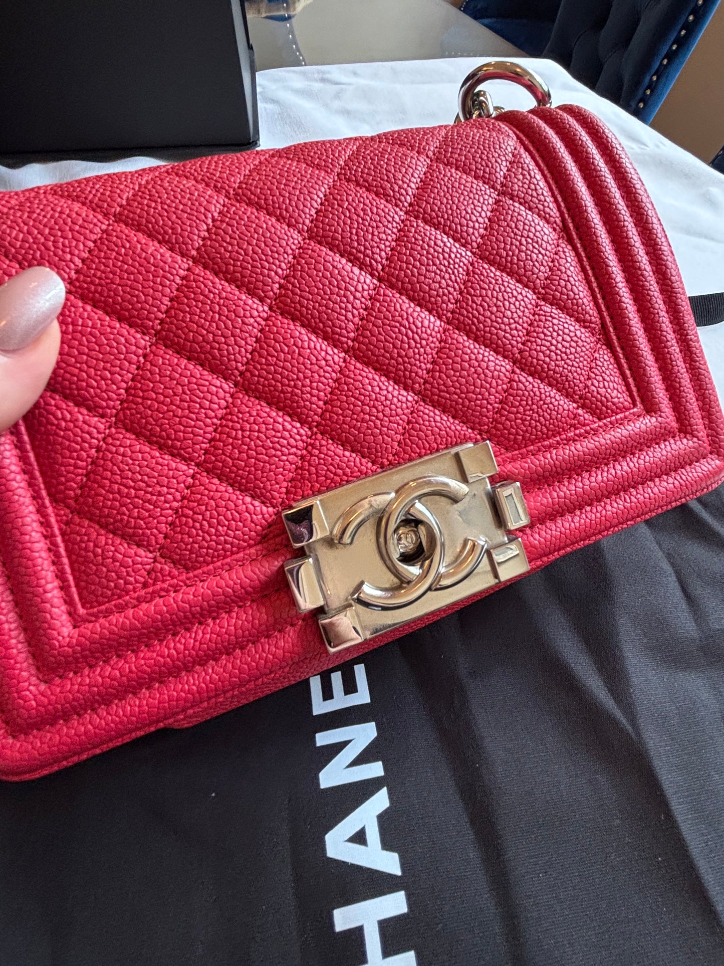 Chanel Boy Bag Small in Pink Caviar Leather Pre-Owned