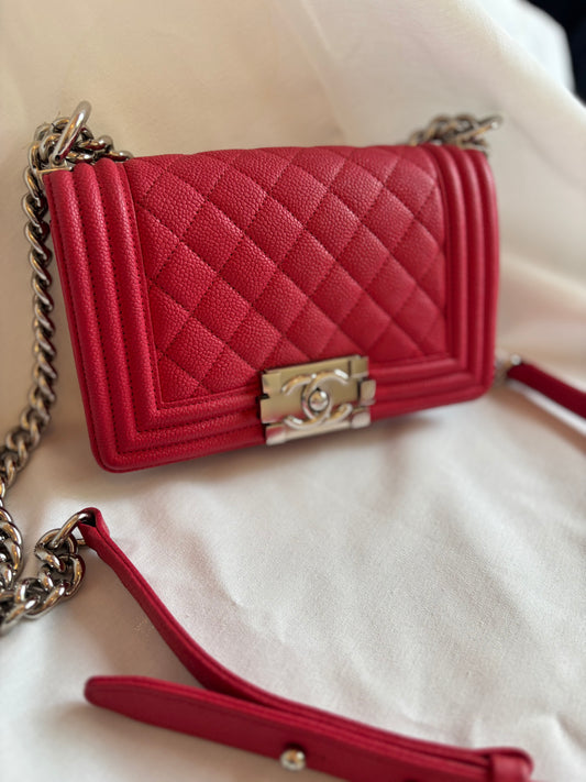 Chanel Boy Bag Small in Pink Caviar Leather Pre-Owned