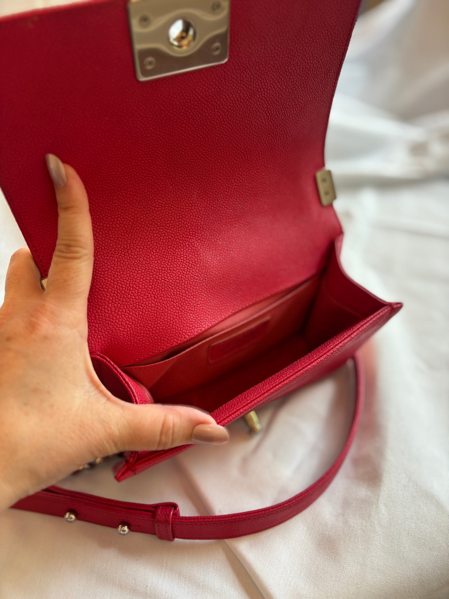 Chanel Boy Bag Small in Pink Caviar Leather Pre-Owned