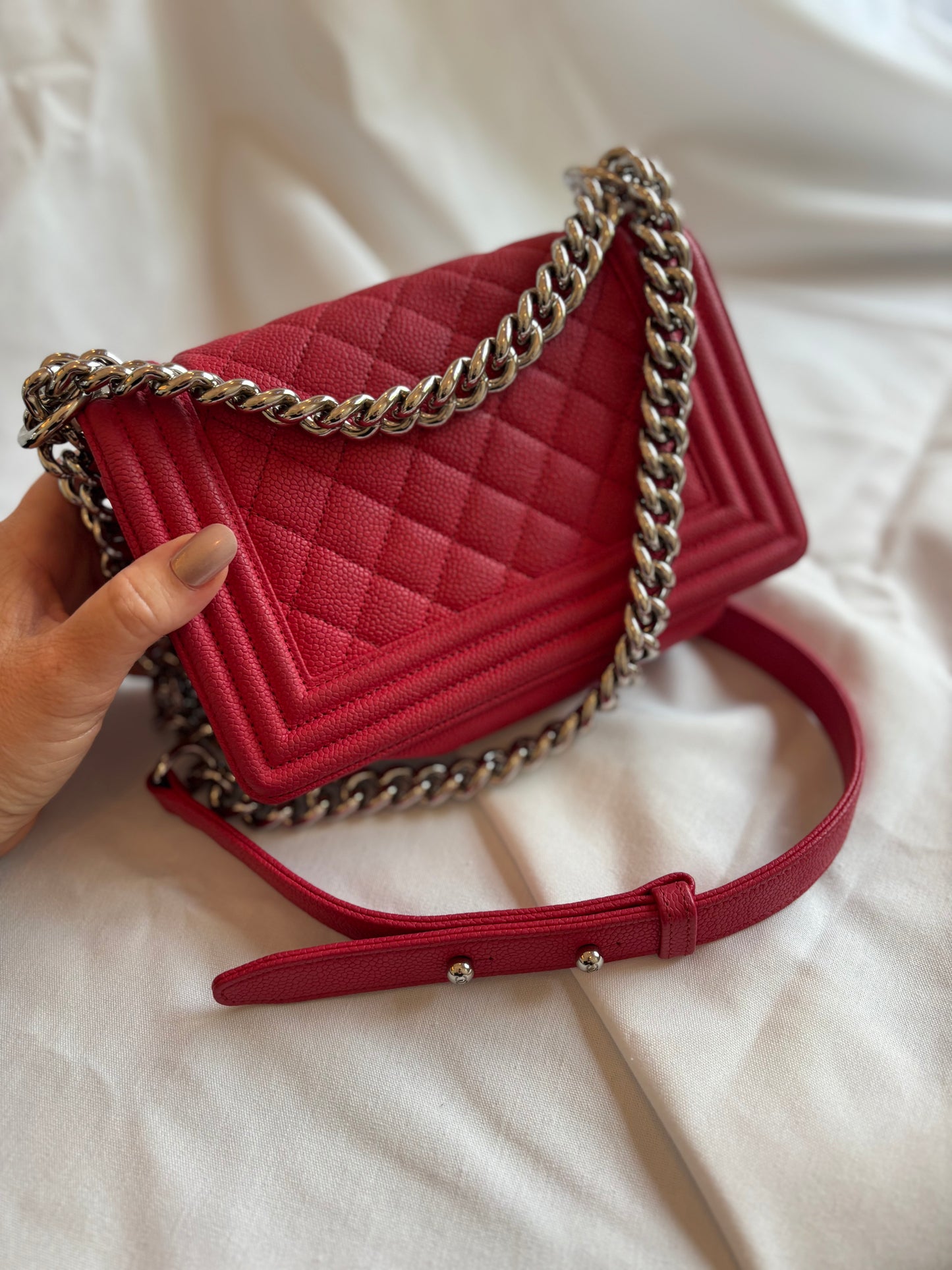 Chanel Boy Bag Small in Pink Caviar Leather Pre-Owned