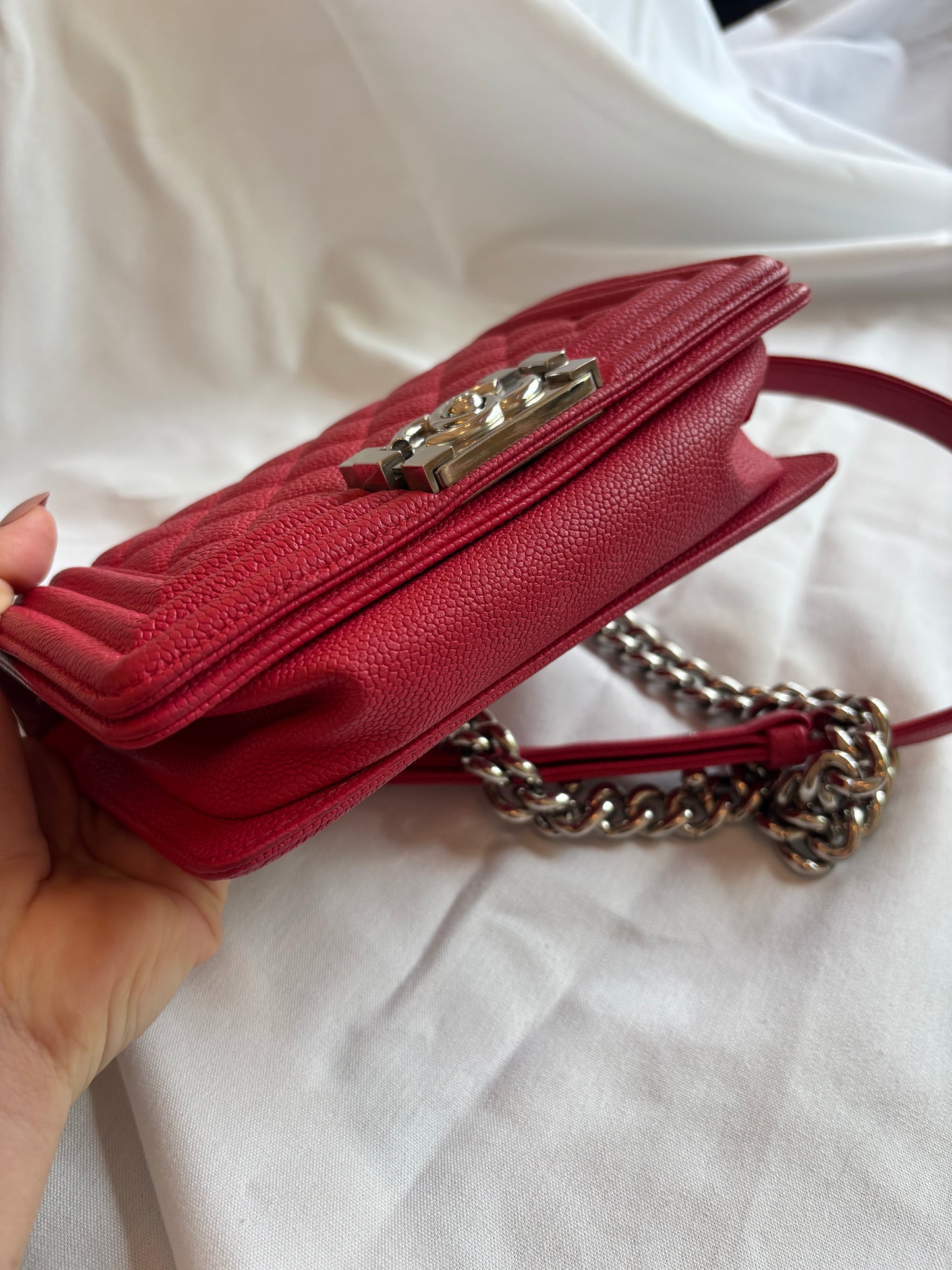 Chanel Boy Bag Small in Pink Caviar Leather Pre-Owned
