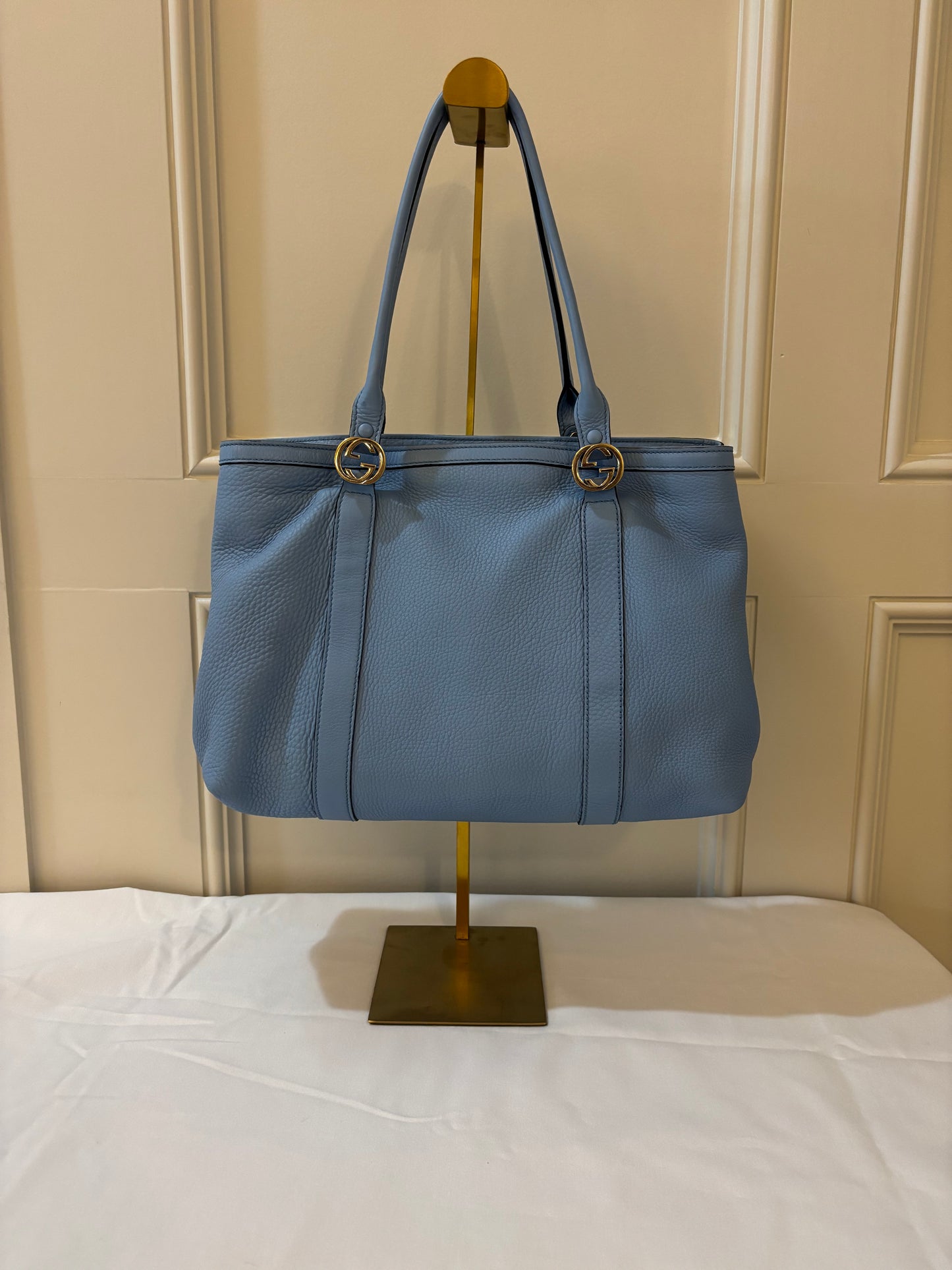 GUCCI GG Twins Guccissima Leather Tote Bag in Blue Pre-Owned
