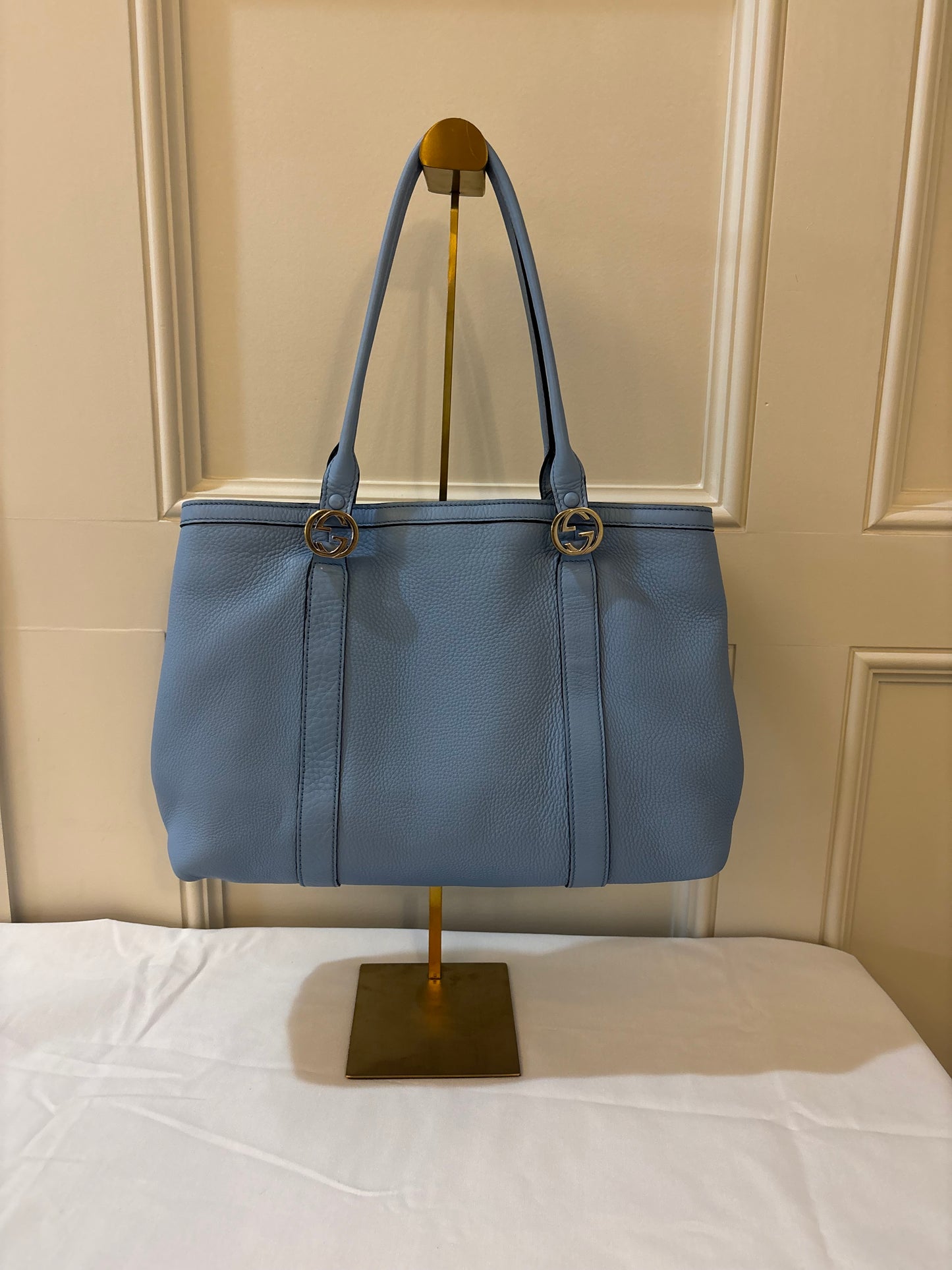 GUCCI GG Twins Guccissima Leather Tote Bag in Blue Pre-Owned