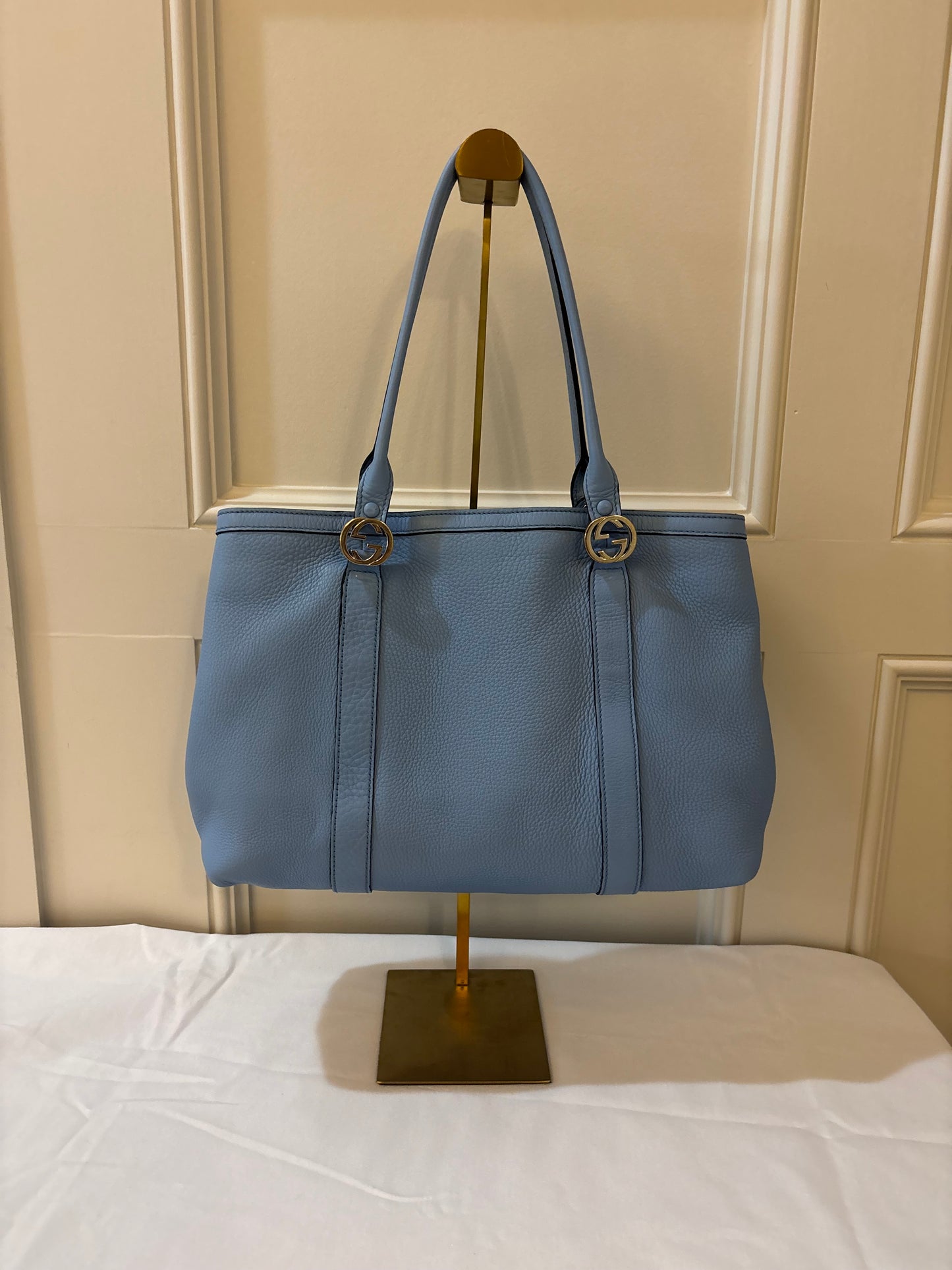 GUCCI GG Twins Guccissima Leather Tote Bag in Blue Pre-Owned