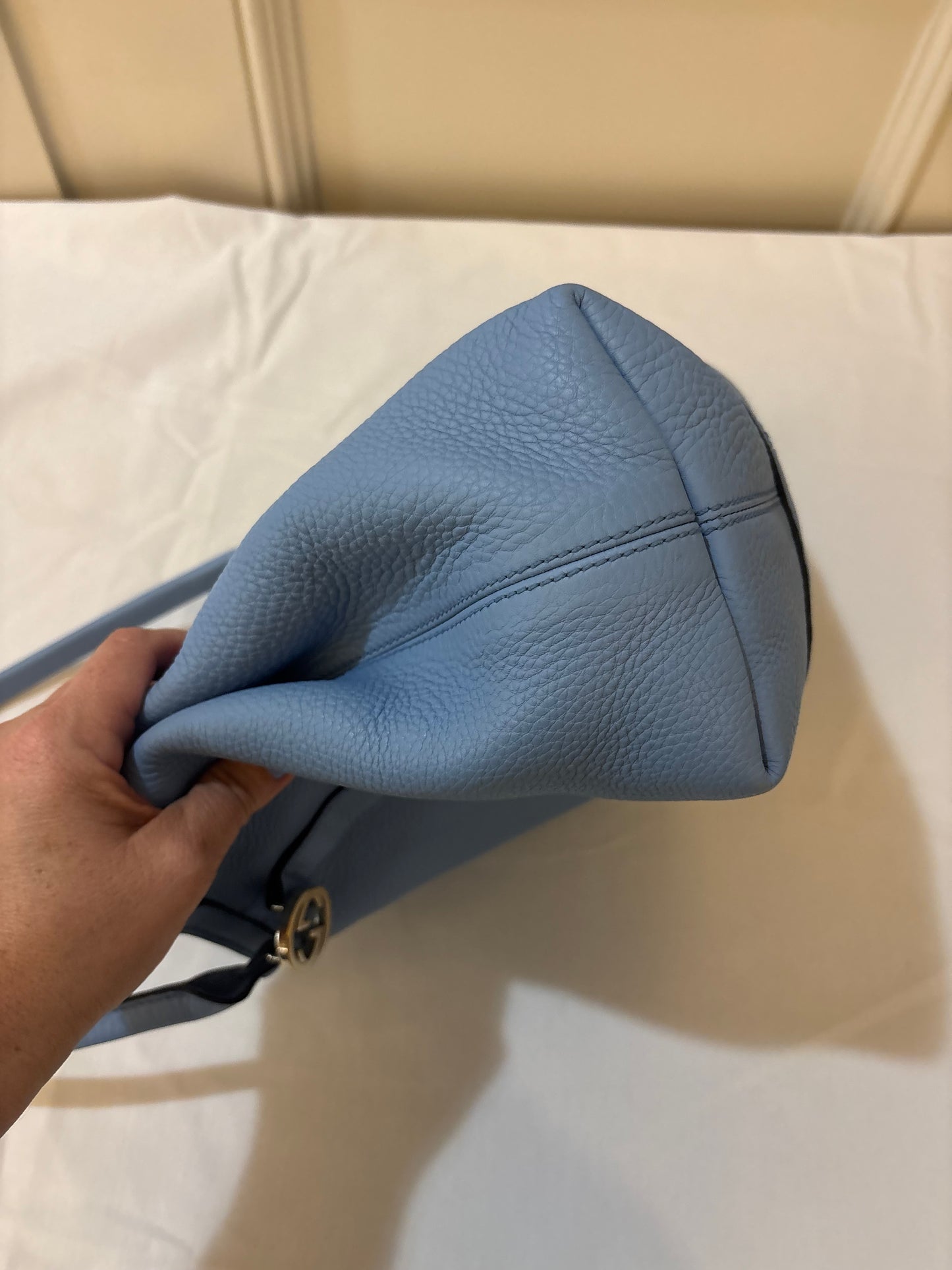 GUCCI GG Twins Guccissima Leather Tote Bag in Blue Pre-Owned