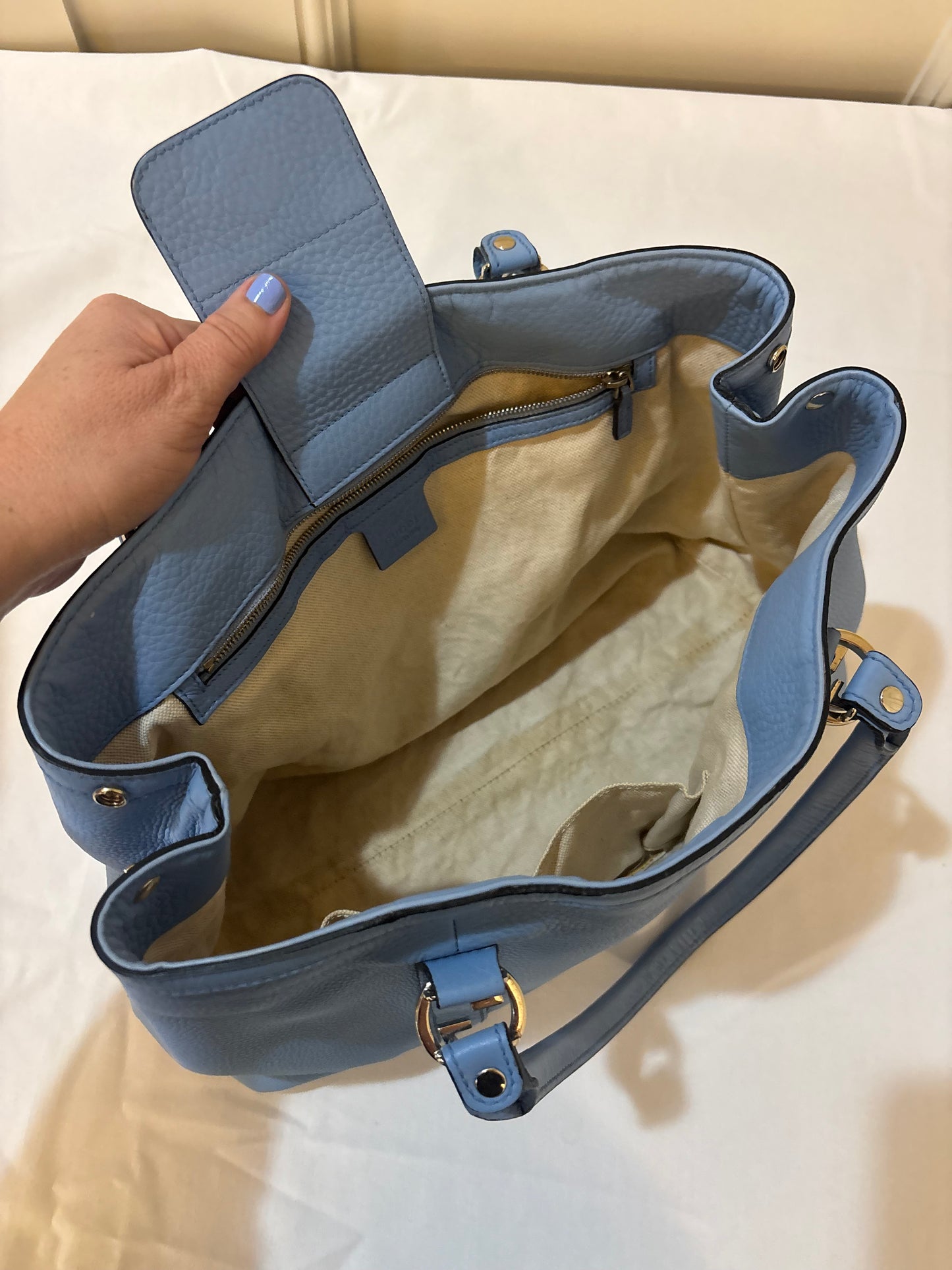 GUCCI GG Twins Guccissima Leather Tote Bag in Blue Pre-Owned