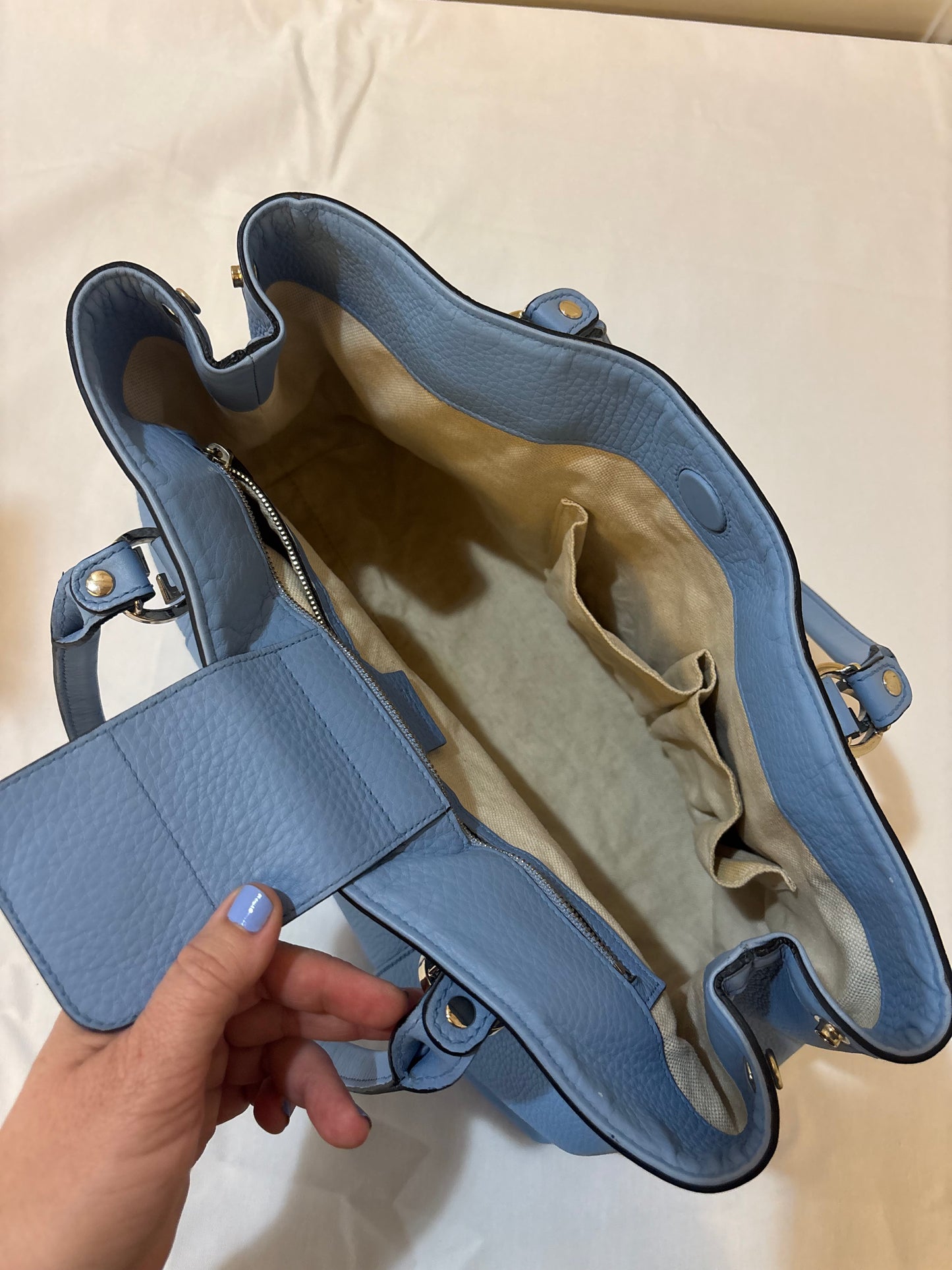 GUCCI GG Twins Guccissima Leather Tote Bag in Blue Pre-Owned