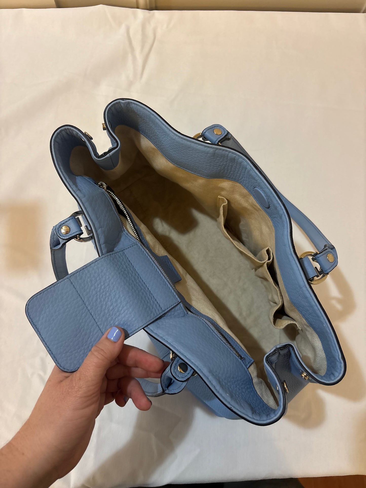 GUCCI GG Twins Guccissima Leather Tote Bag in Blue Pre-Owned