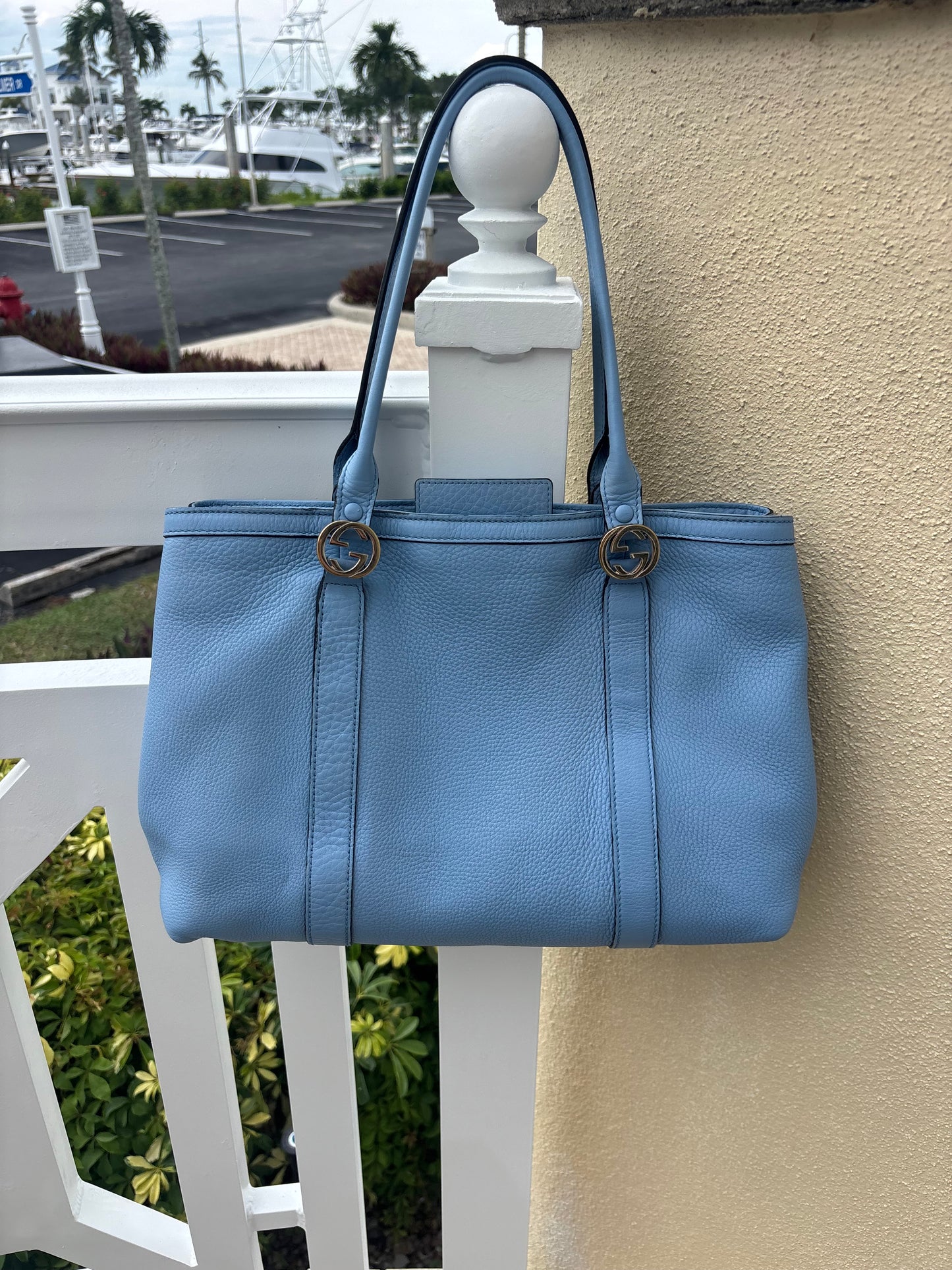GUCCI GG Twins Guccissima Leather Tote Bag in Blue Pre-Owned