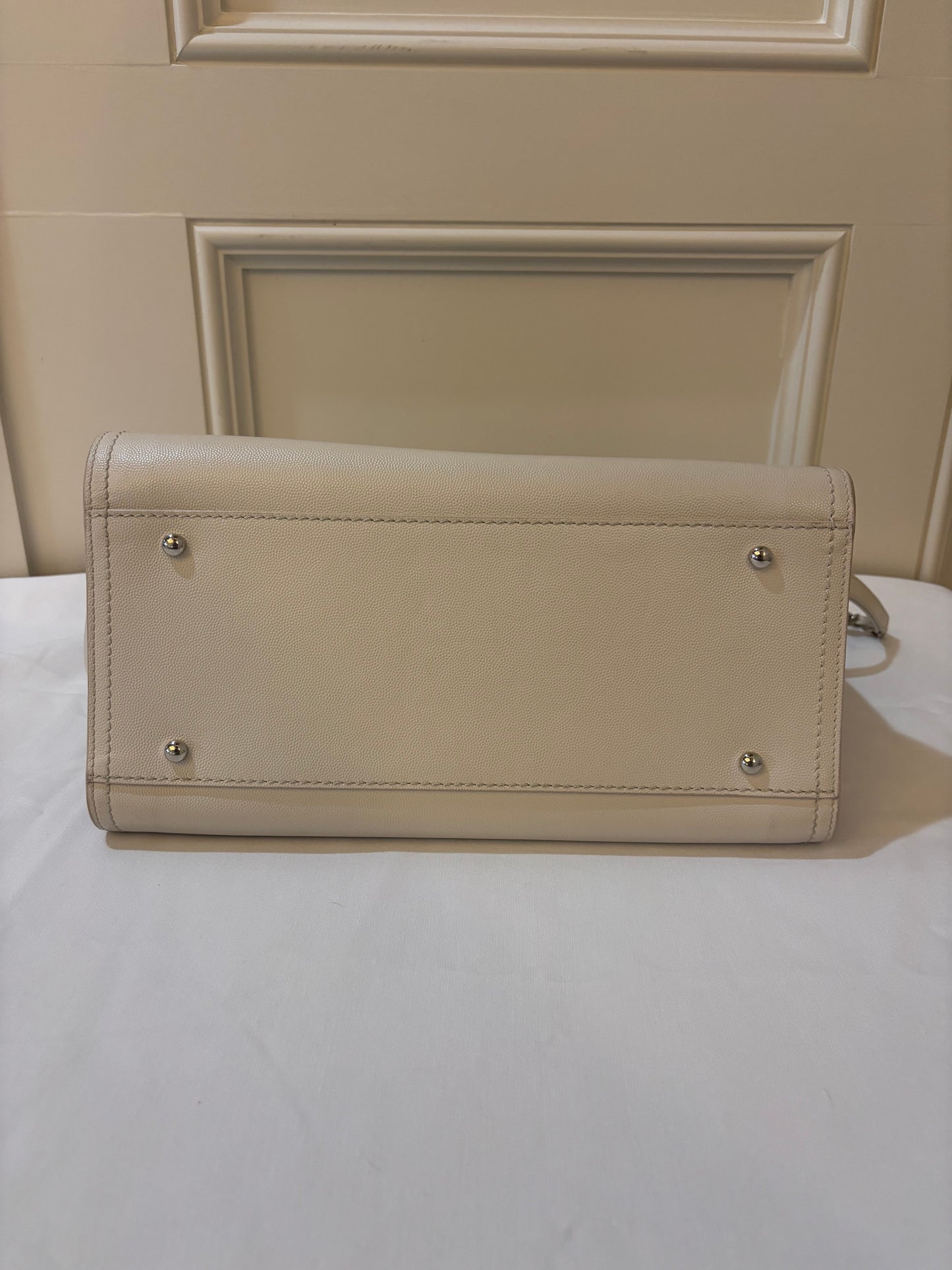 Chanel Studded Deauville Tote in Size Small Caviar Leather White Pre-Owned