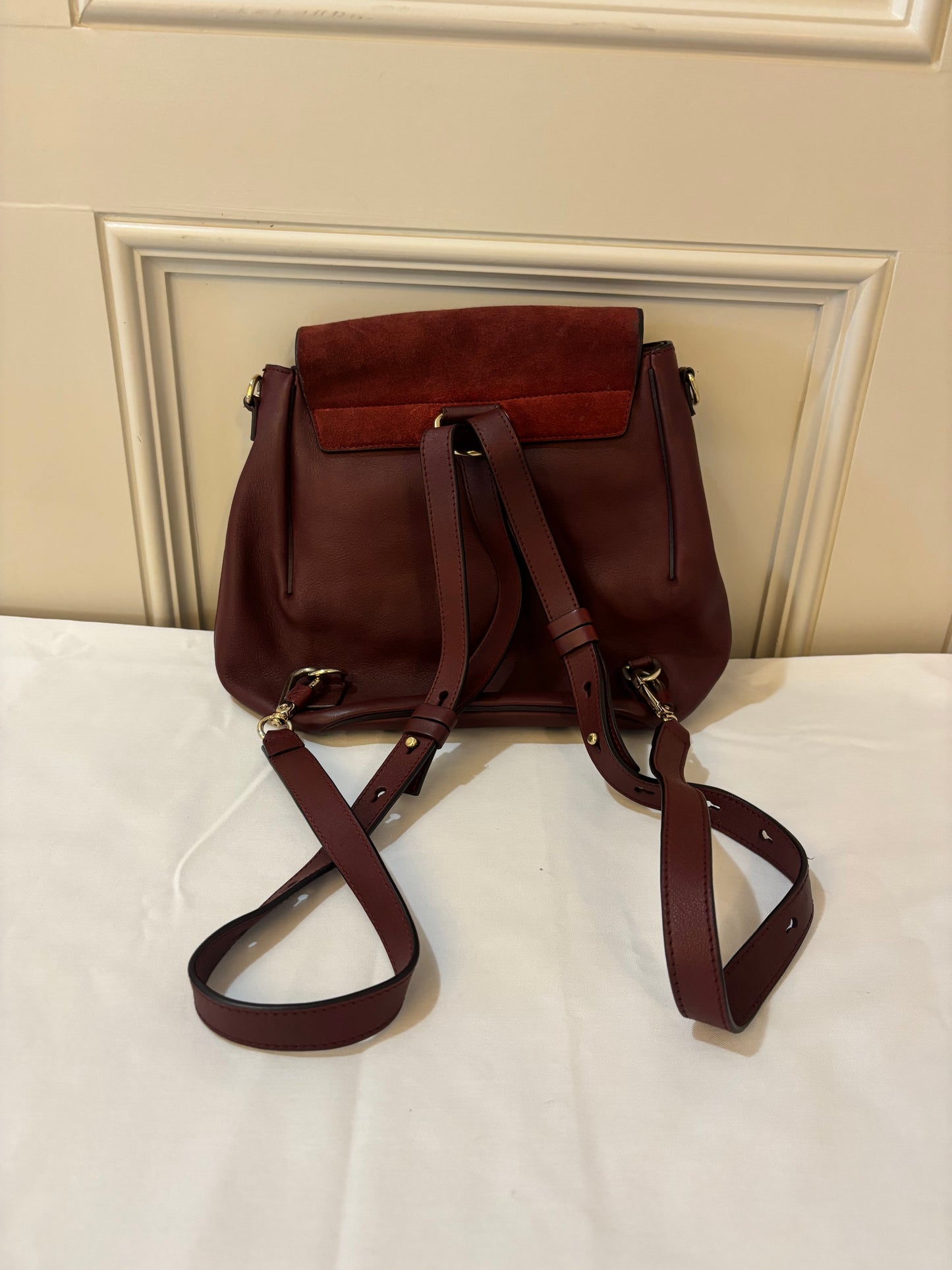 Chloe Suede Calfskin Medium Faye Backpack in Burgundy Pre-Owned