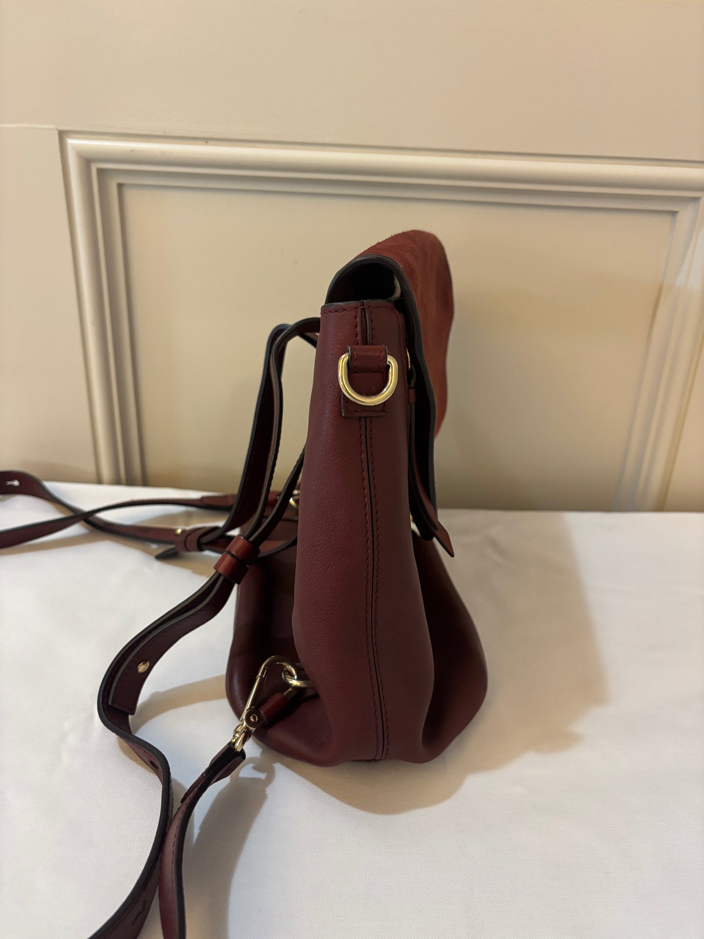 Chloe Suede Calfskin Medium Faye Backpack in Burgundy Pre-Owned