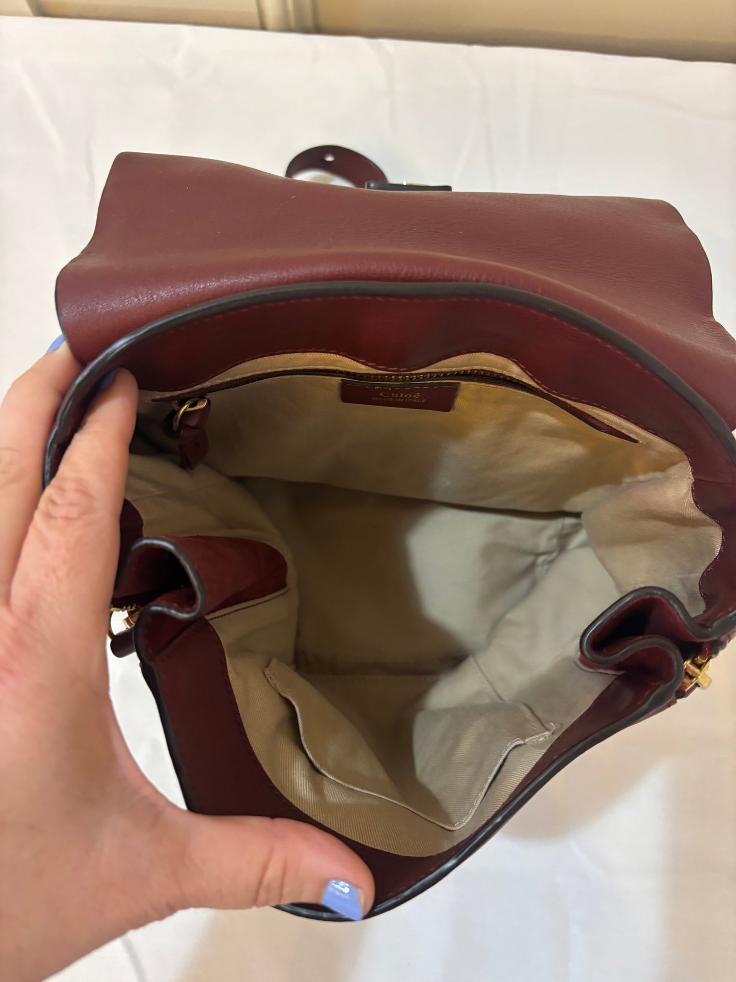 Chloe Suede Calfskin Medium Faye Backpack in Burgundy Pre-Owned