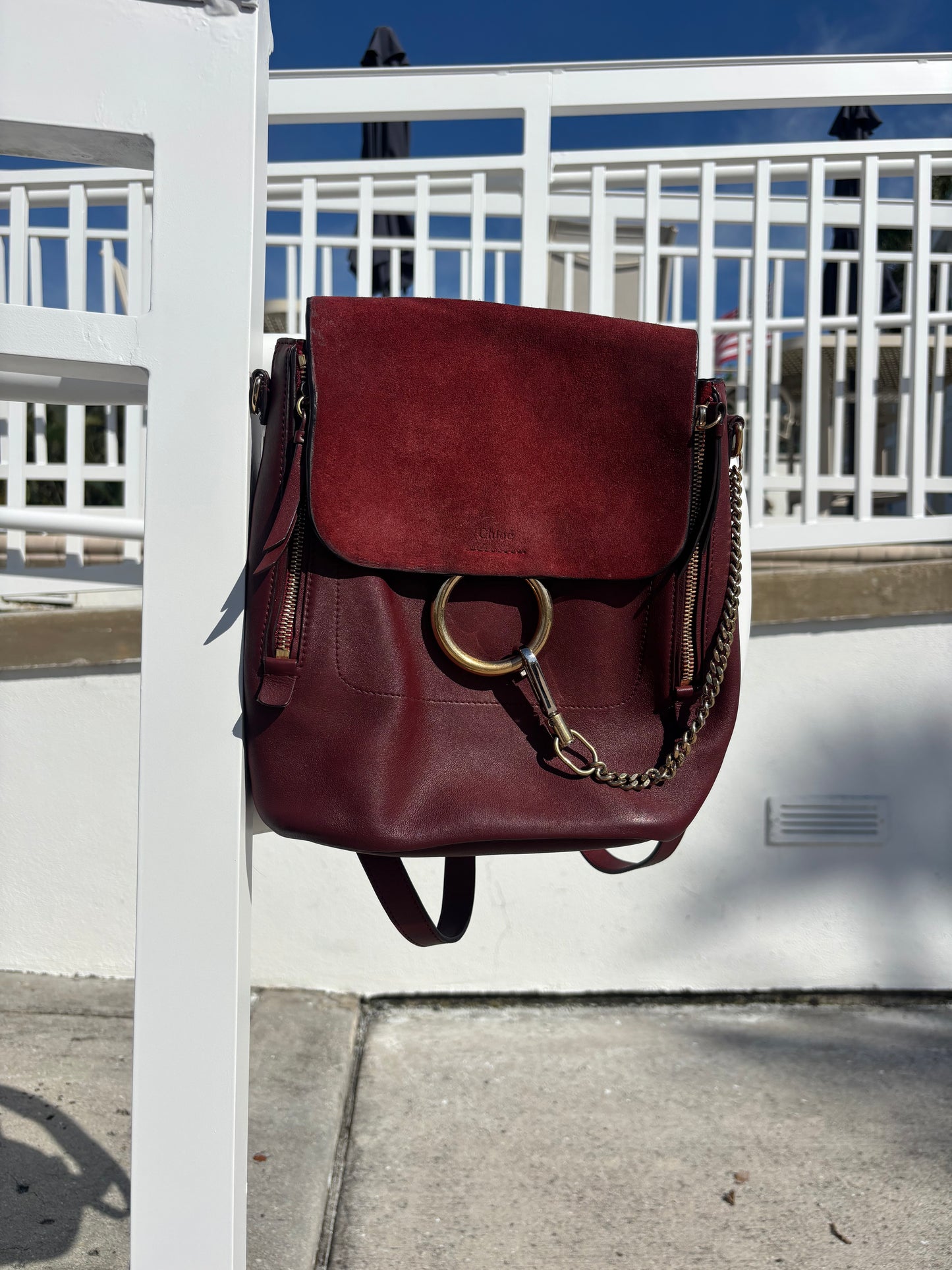 Chloe Suede Calfskin Medium Faye Backpack in Burgundy Pre-Owned