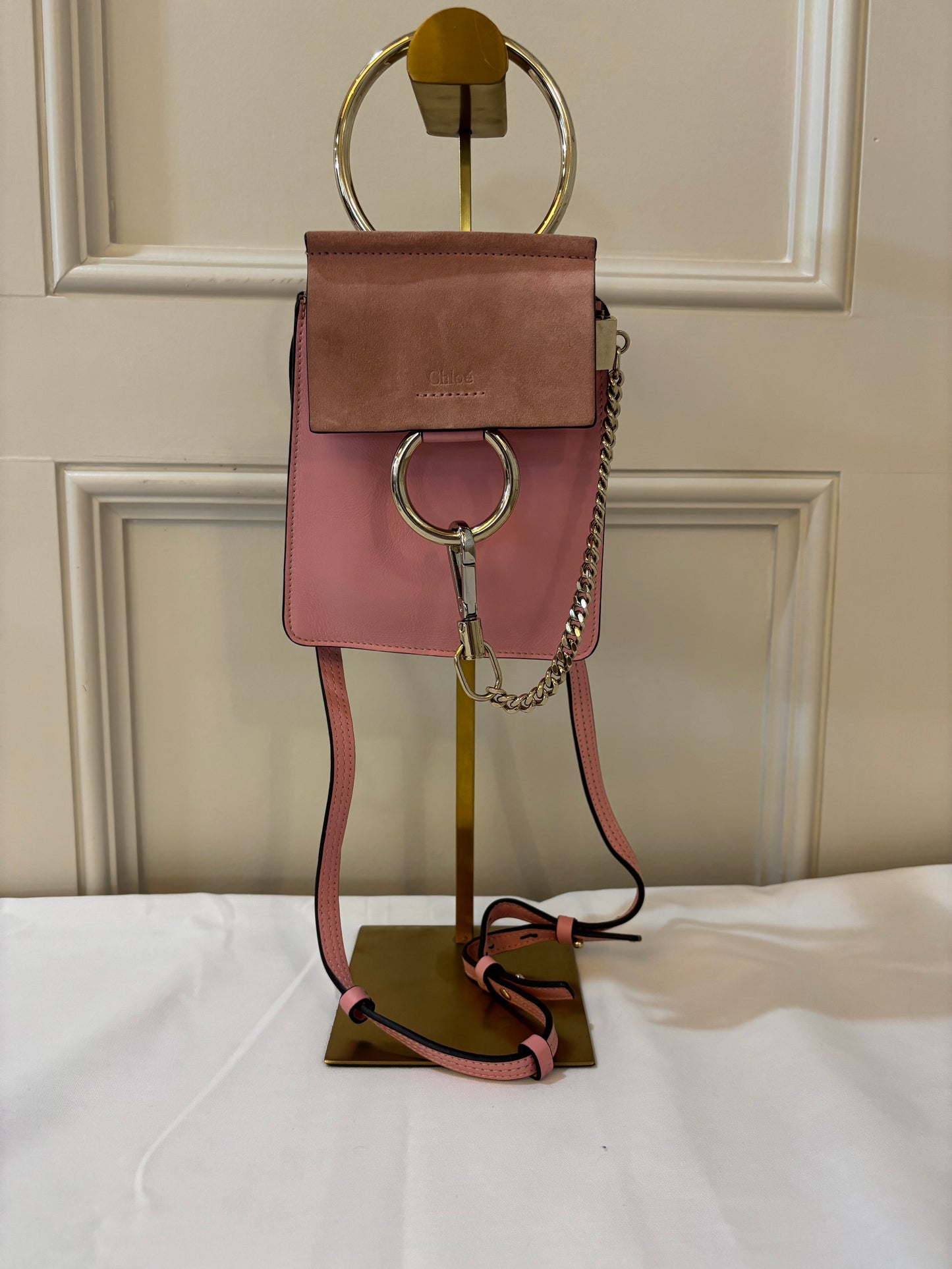 Chloe Suede Calfskin Mini Faye Bracelet Bag Pink Pre-Owned