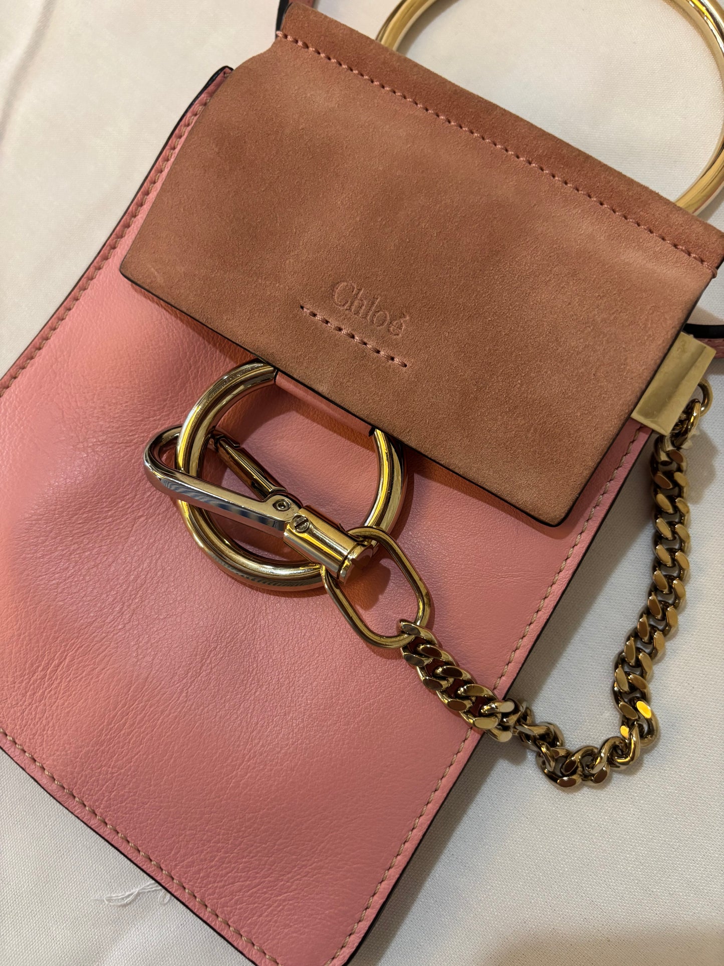 Chloe Suede Calfskin Mini Faye Bracelet Bag Pink Pre-Owned