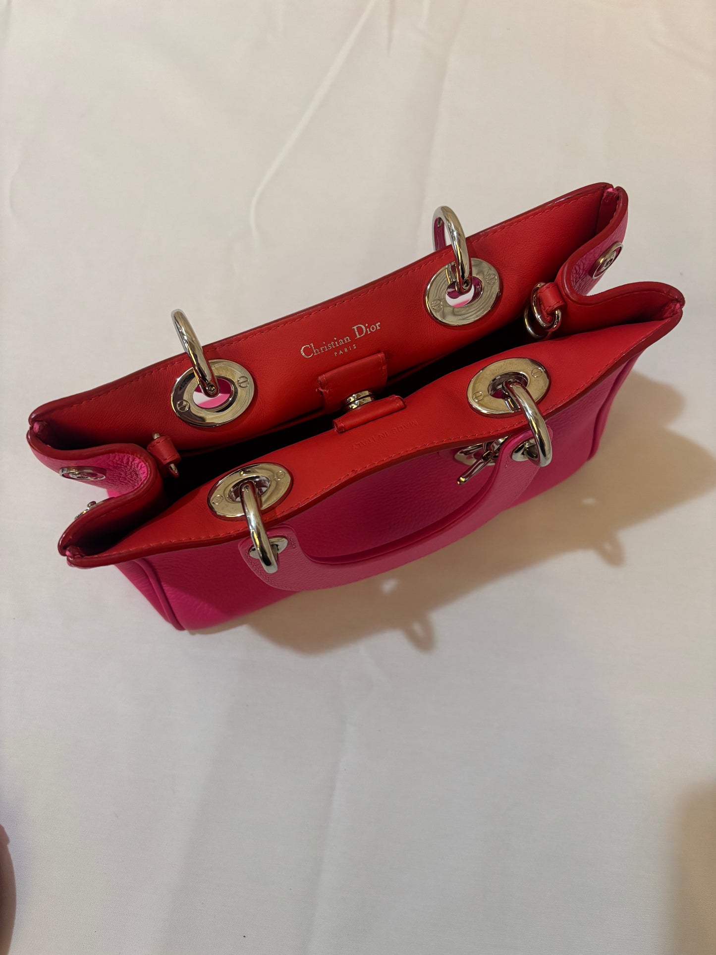 Christian Dior Calfskin Small Diorissimo Tote Fuchsia