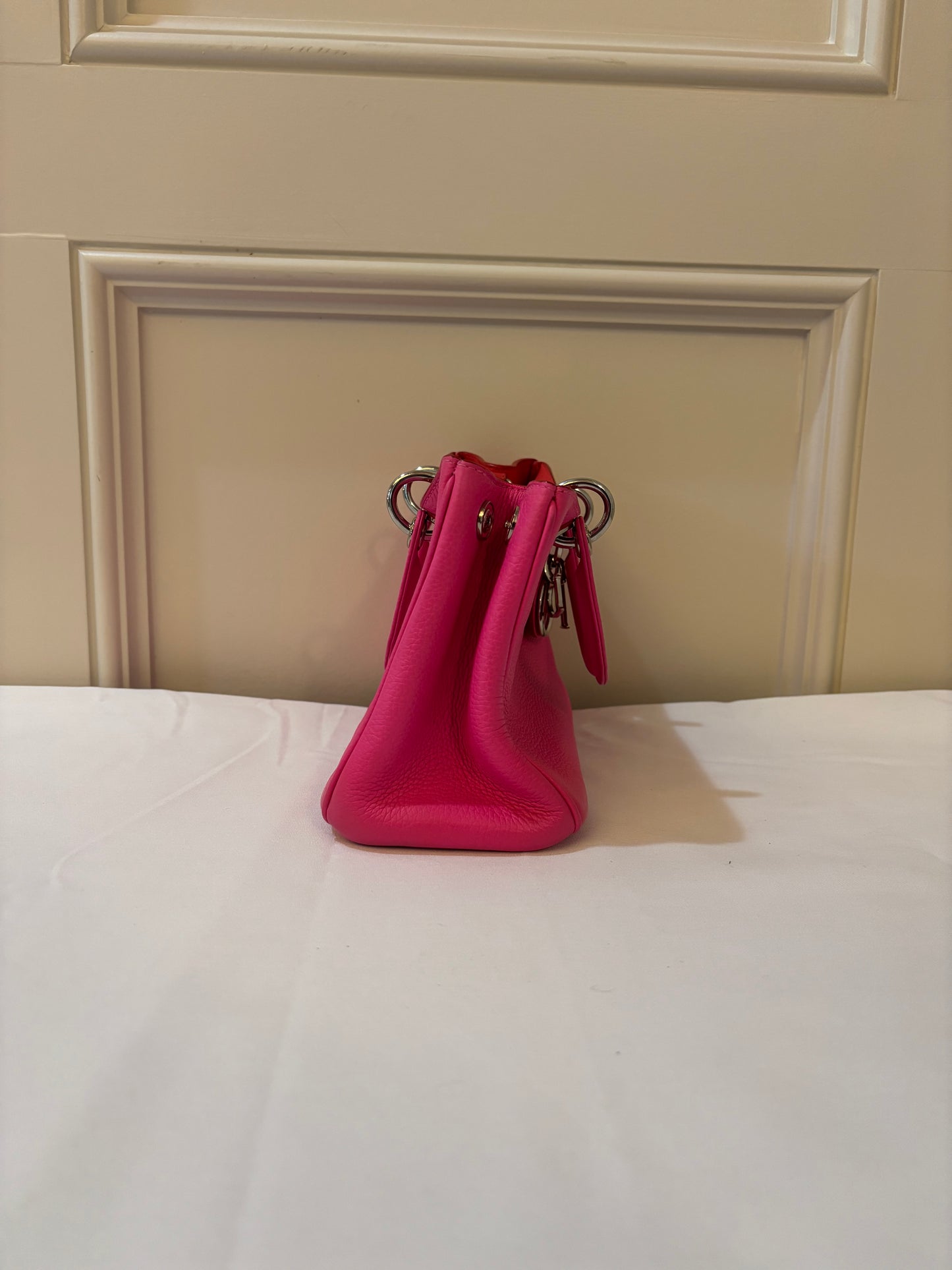 Christian Dior Calfskin Small Diorissimo Tote Fuchsia
