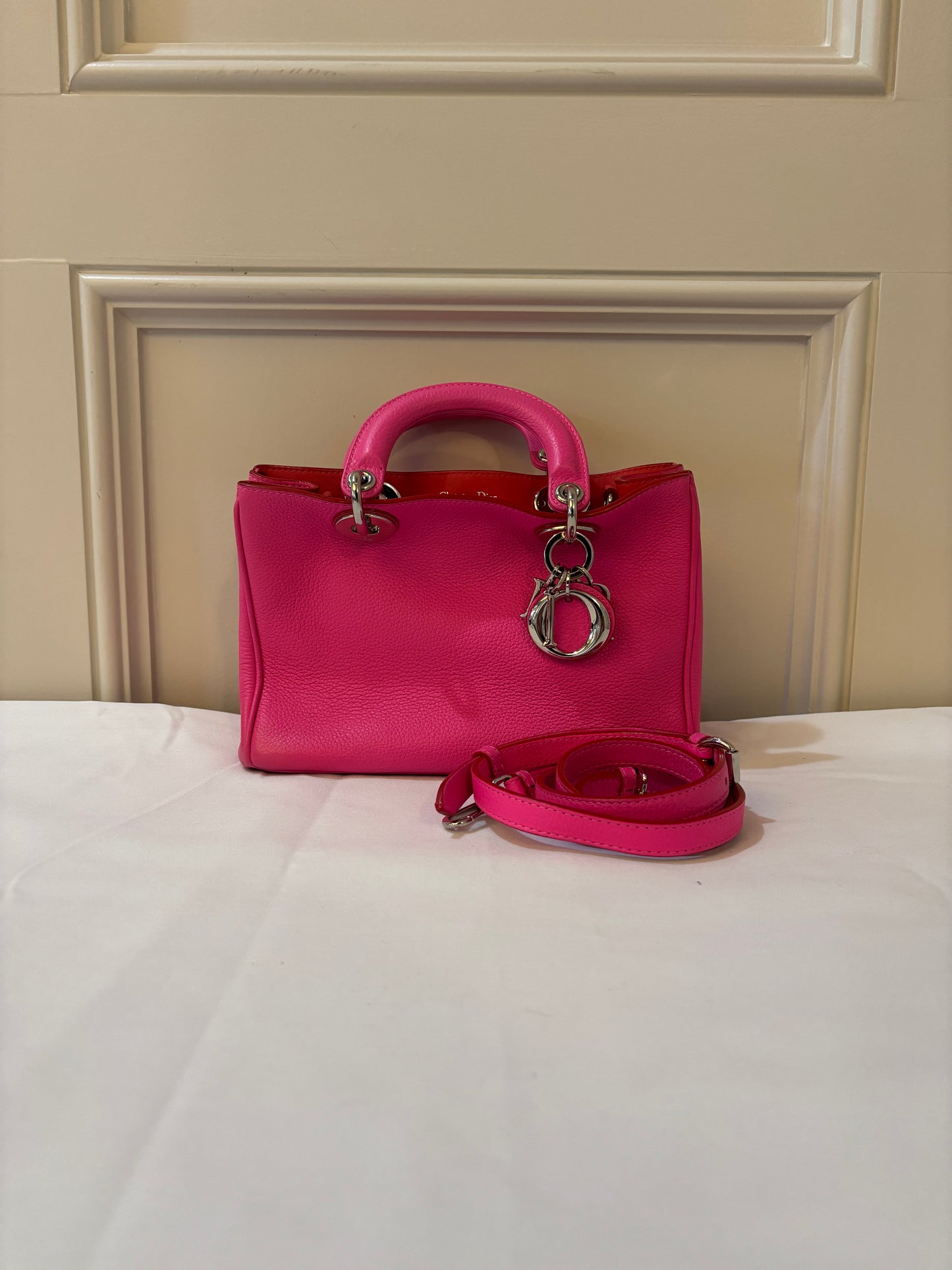 Christian Dior Calfskin Small Diorissimo Tote Fuchsia