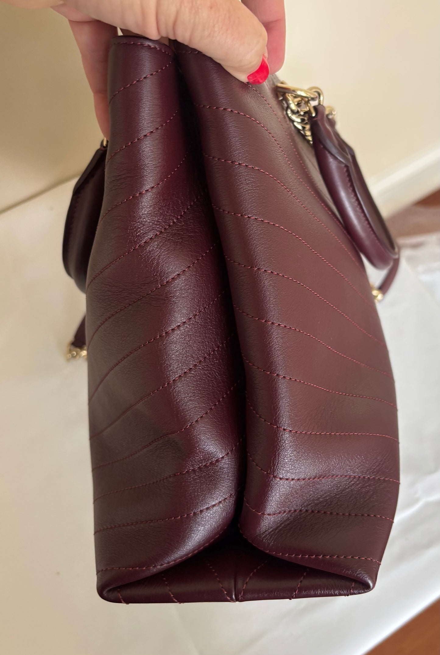 Chanel Chevron Shoulder Tote in Burgundy Chevon Pre-Owned
