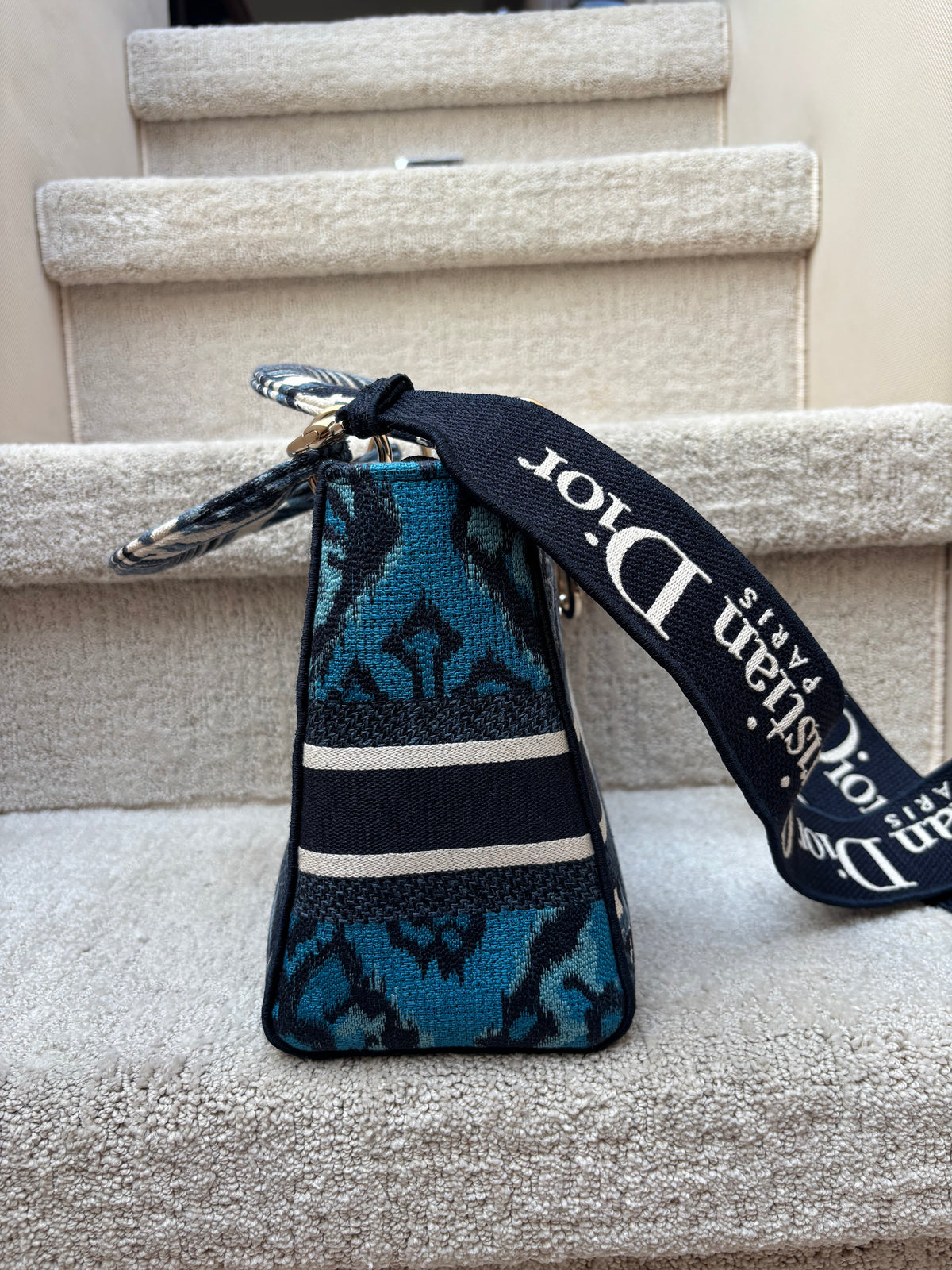 Dior Lady D-Lite Canvas Embroidered Medium Bleu Palm Trees Multicolor