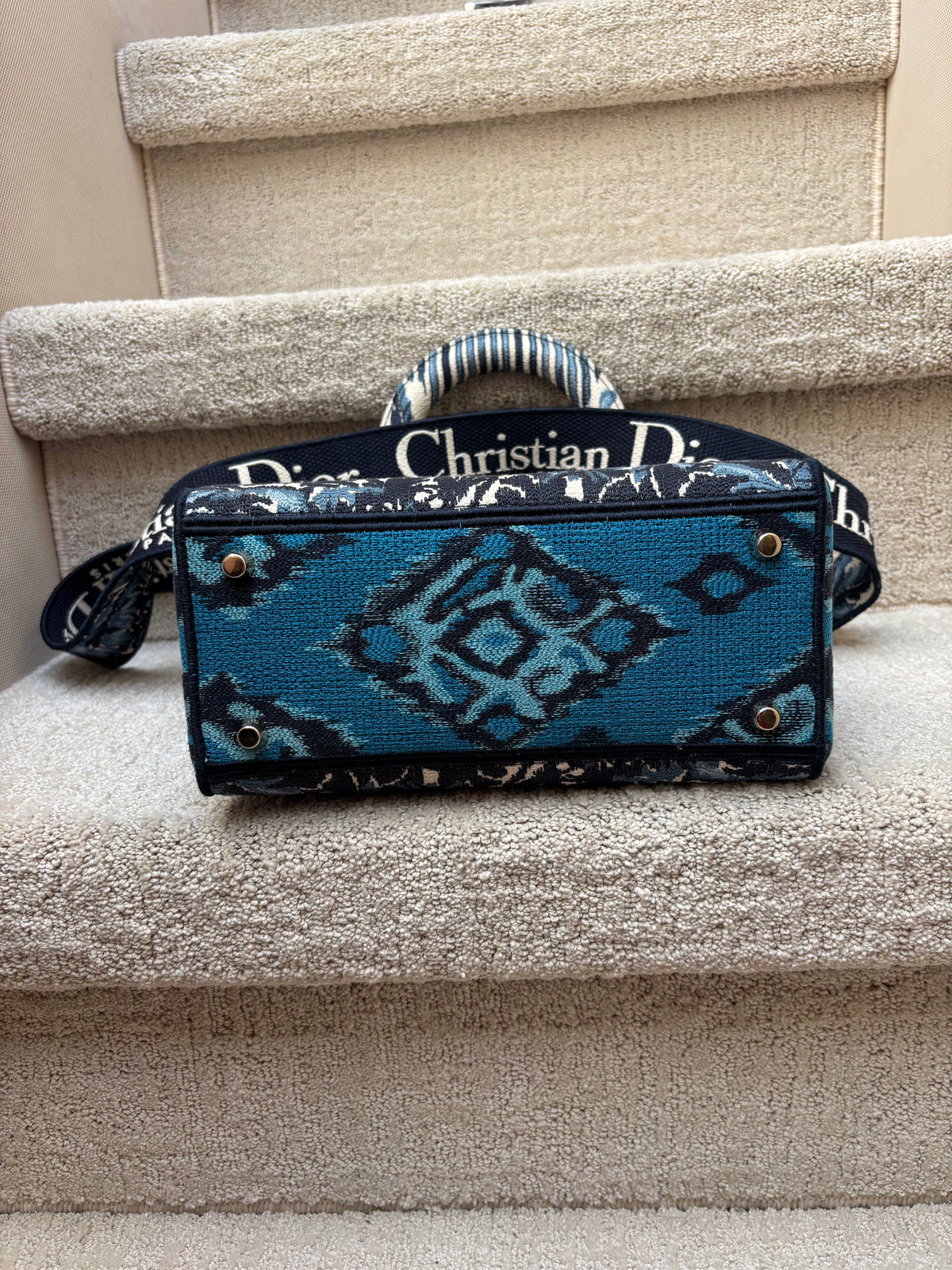 Dior Lady D-Lite Canvas Embroidered Medium Bleu Palm Trees Multicolor