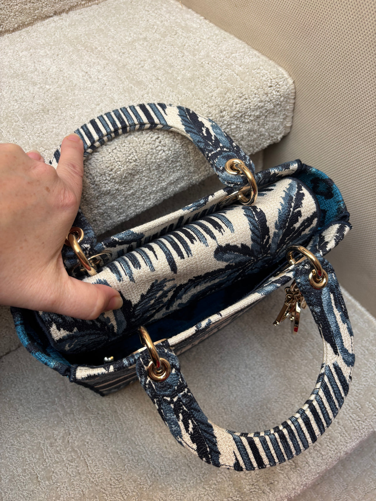 Dior Lady D-Lite Canvas Embroidered Medium Bleu Palm Trees Multicolor
