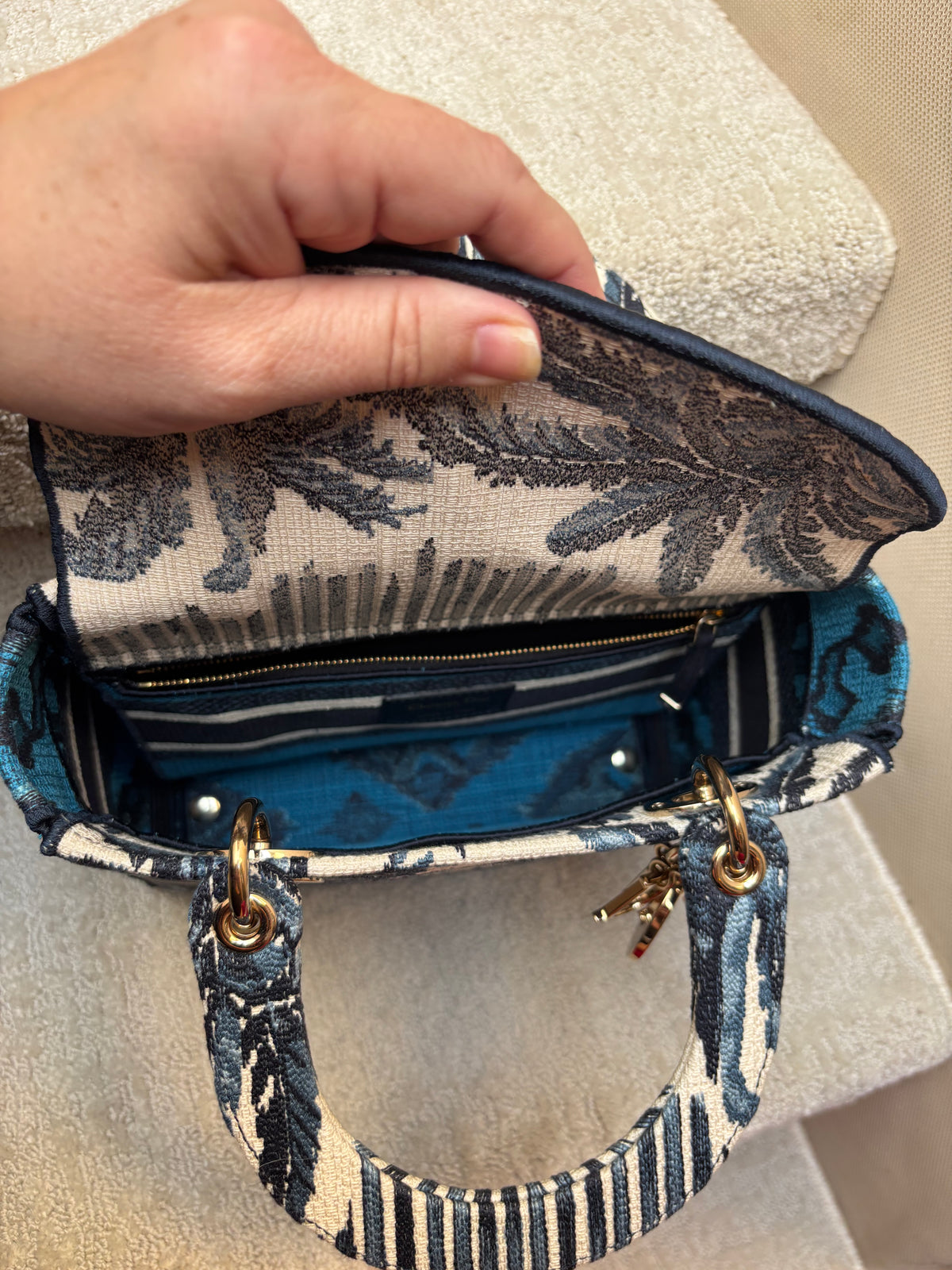 Dior Lady D-Lite Canvas Embroidered Medium Bleu Palm Trees Multicolor
