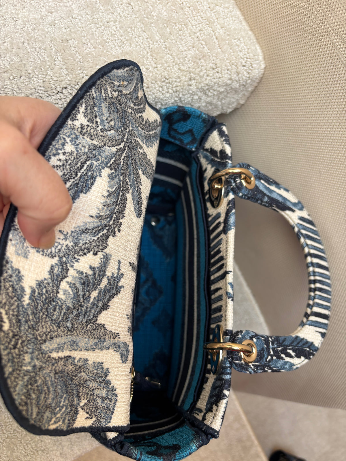 Dior Lady D-Lite Canvas Embroidered Medium Bleu Palm Trees Multicolor
