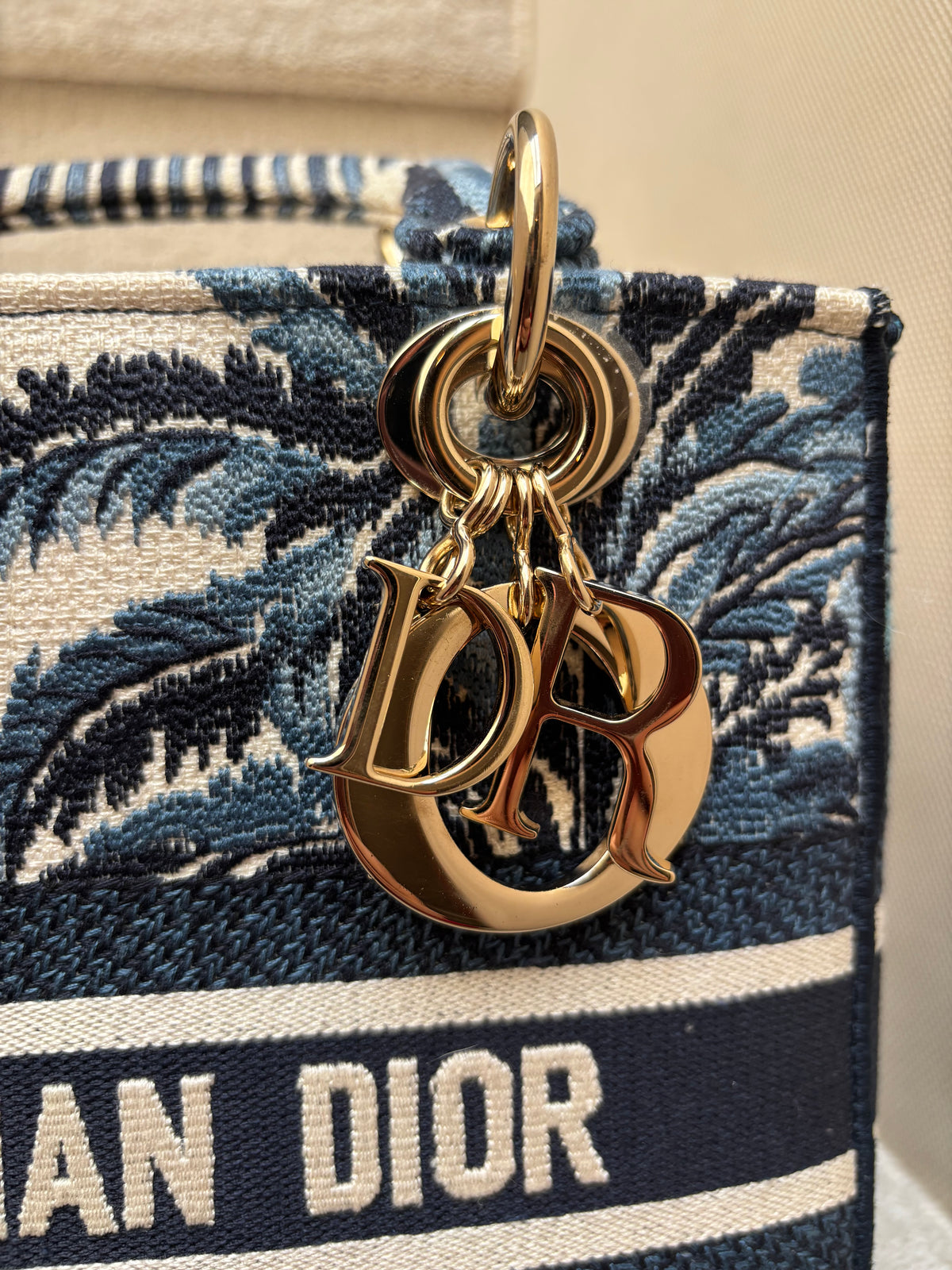 Dior Lady D-Lite Canvas Embroidered Medium Bleu Palm Trees Multicolor