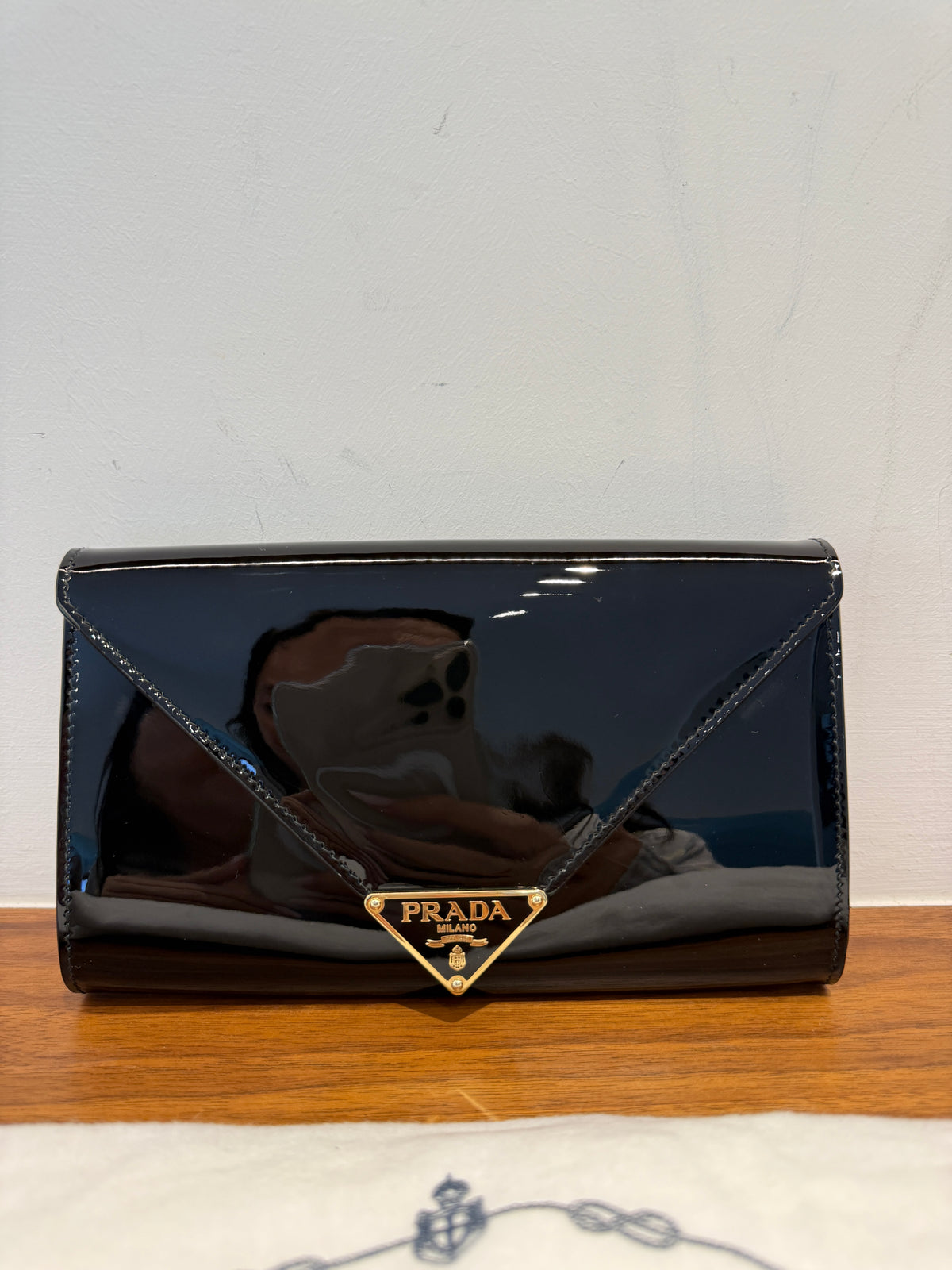 Prada black patent clutch with chain authentic preowned for sale from purseonalshopper