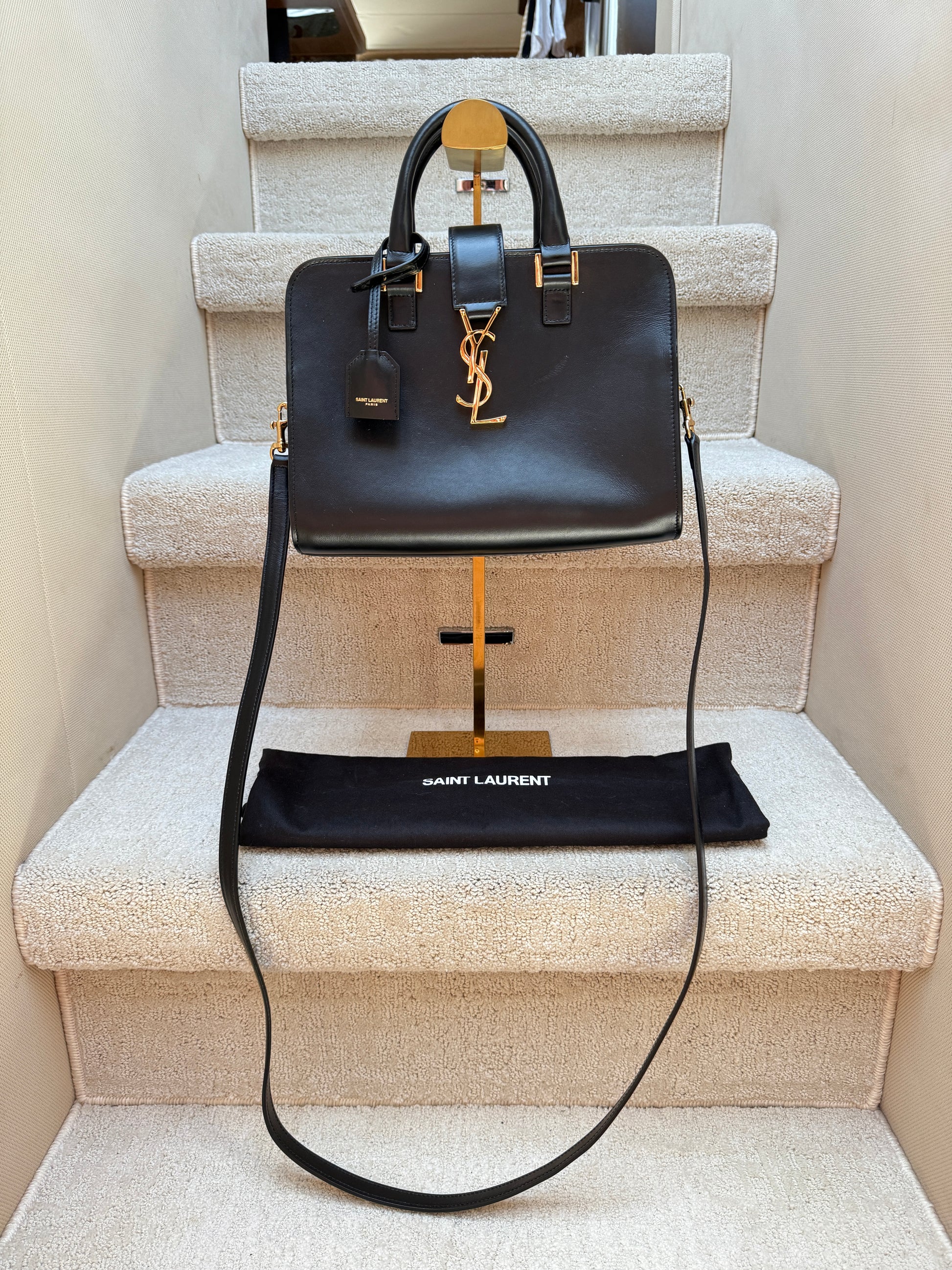 YSL baby Cabas calfskin black and gold in like new condition entrupy included from Purseonal Shopper
