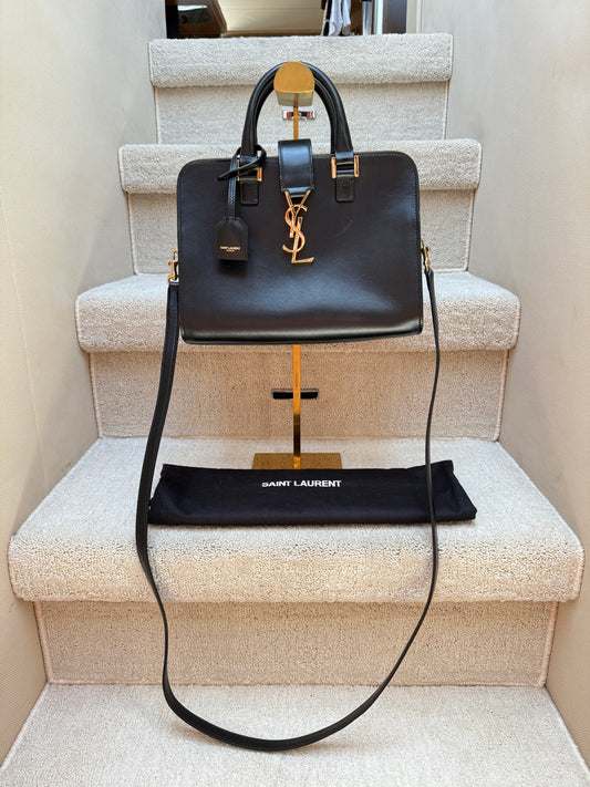 YSL baby Cabas calfskin black and gold in like new condition entrupy included from Purseonal Shopper