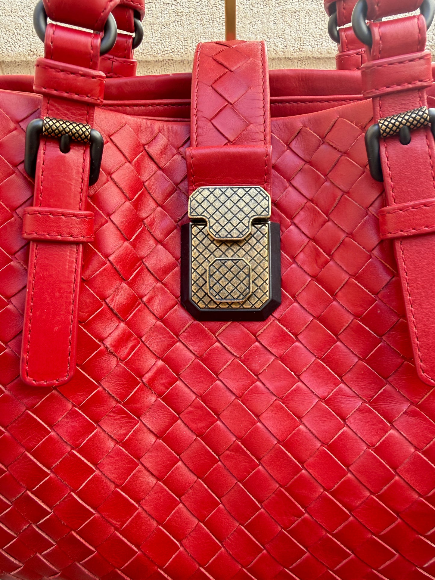 Bottega Veneta Intrecciato Small Roma in Red