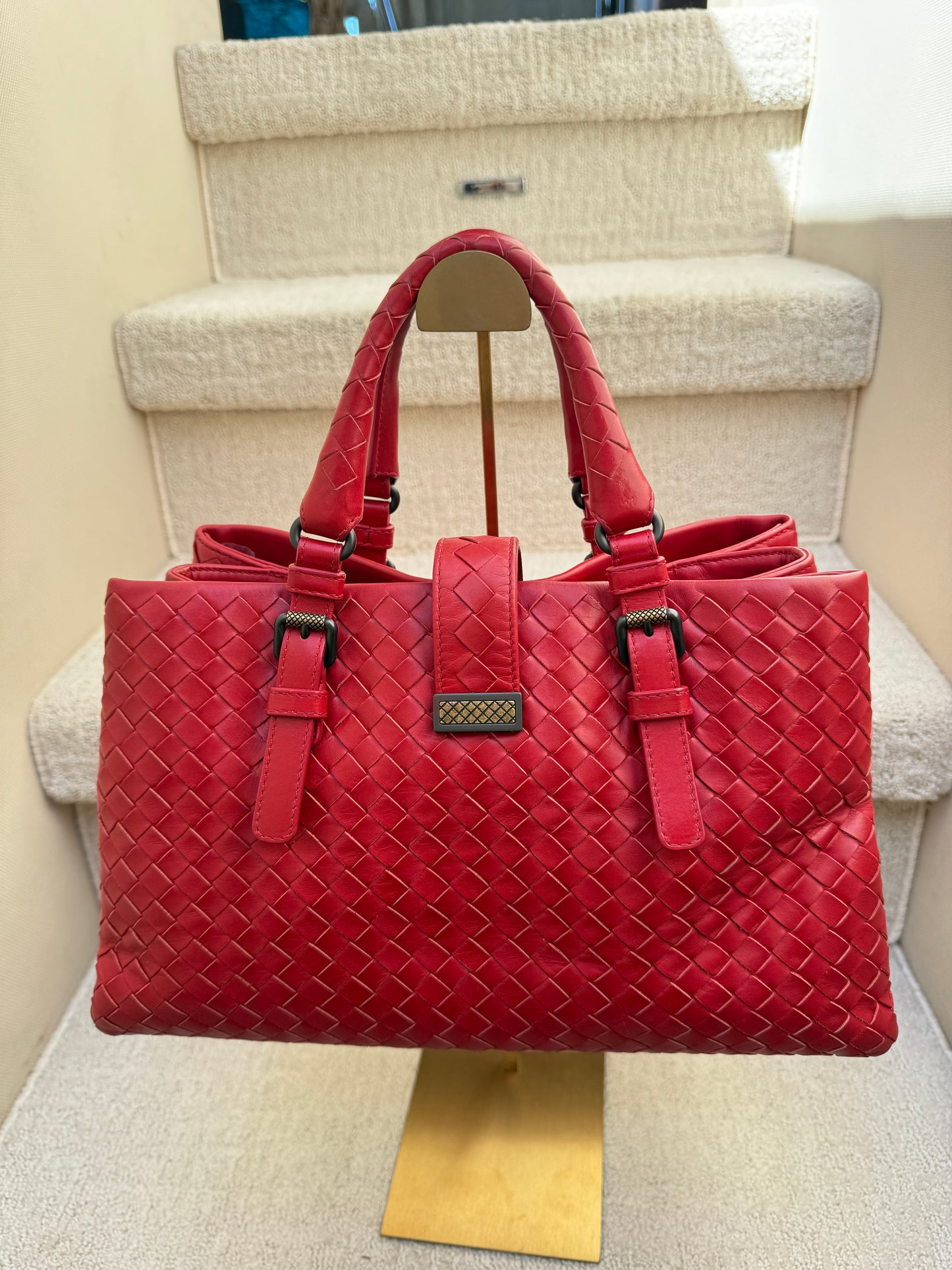Bottega Veneta Intrecciato Small Roma in Red