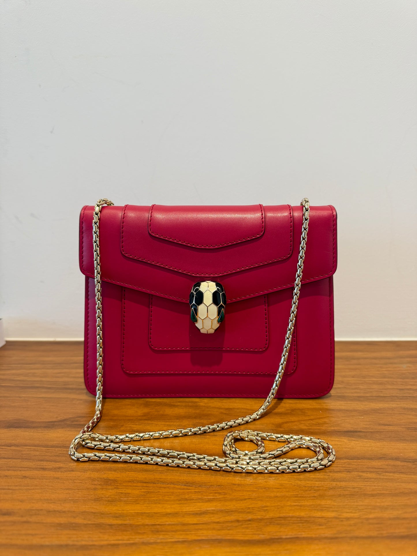 Bulgari Calfskin Small Serpenti Forever Snake Strap Shoulder Bag Pink