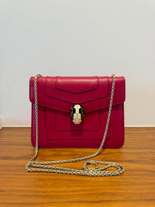 Bulgari Calfskin Small Serpenti Forever Snake Strap Shoulder Bag Pink