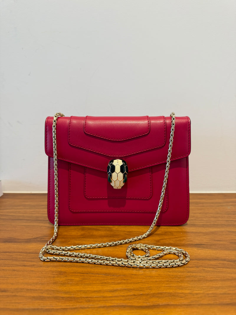 Bulgari Calfskin Small Serpenti Forever Snake Strap Shoulder Bag Pink