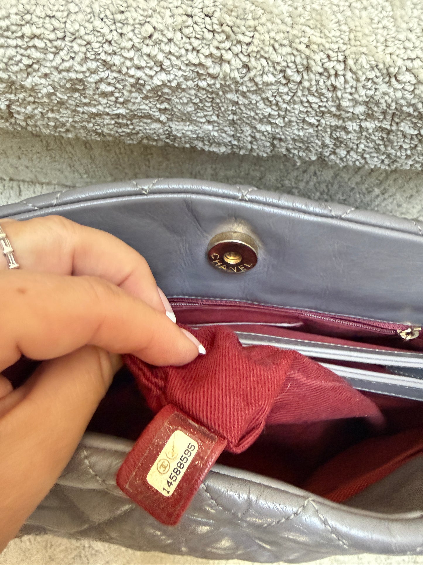 Chanel Lambskin Quilted Large Just Mademoiselle Handbag in Grey with Gold Hardware