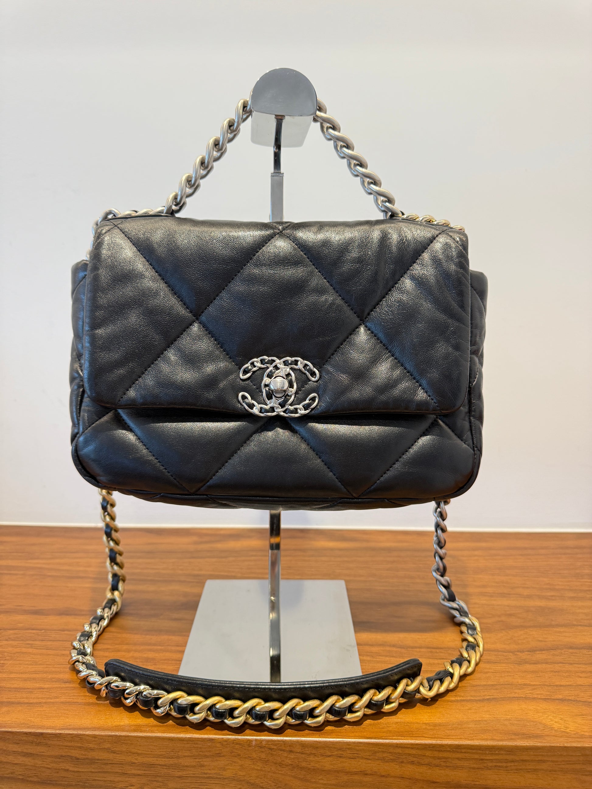 chanel 19 small black crossbody top handle authentic preowned from purseonalshopper