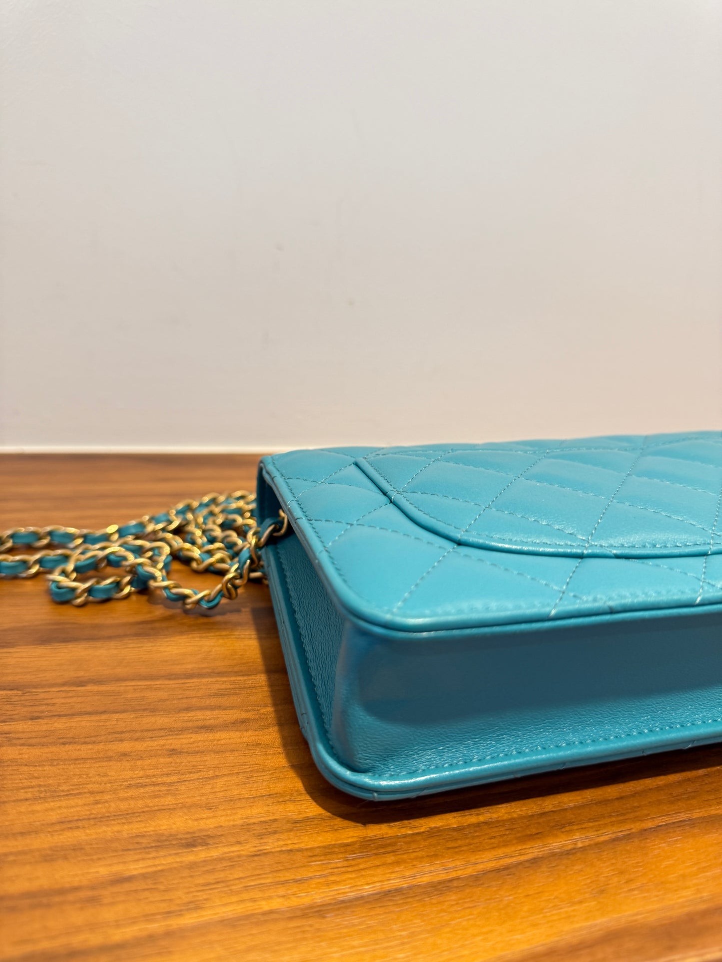 Chanel Lambskin Quilted Wallet on Chain WOC in Turquoise