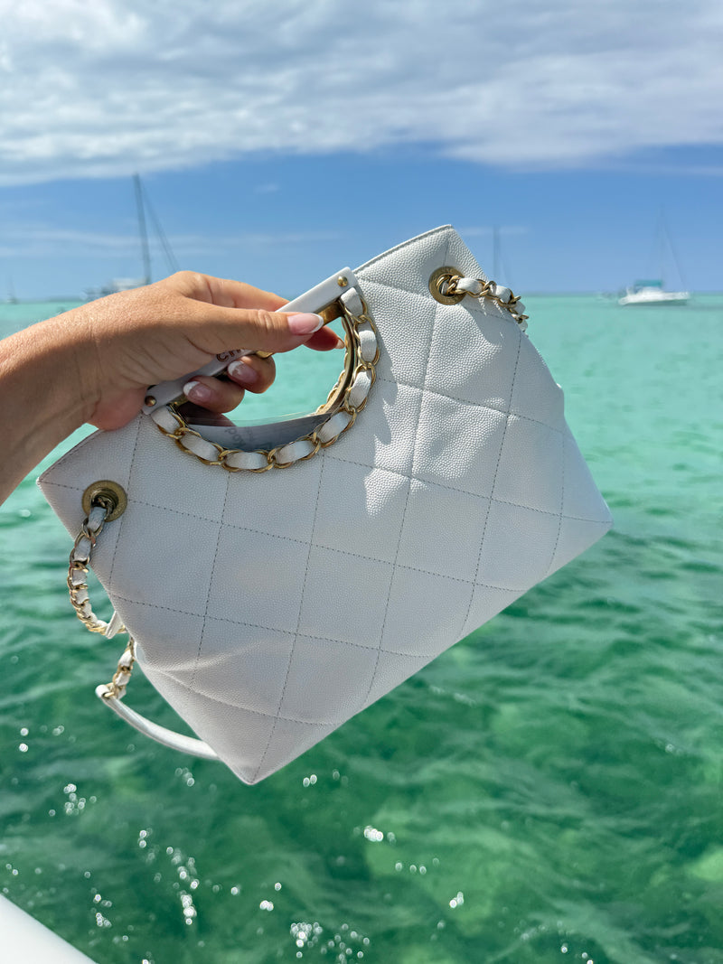Chanel a Real Catch handbag in white caviar with gold hardware authentic for sale from purseonalshopper