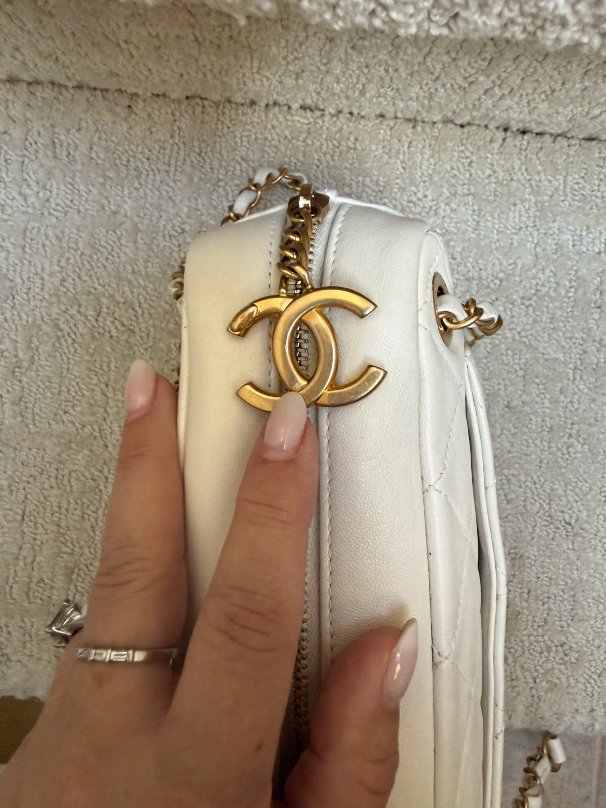 Chanel All About Chains Disco Shoulder Bag in White Lambskin
