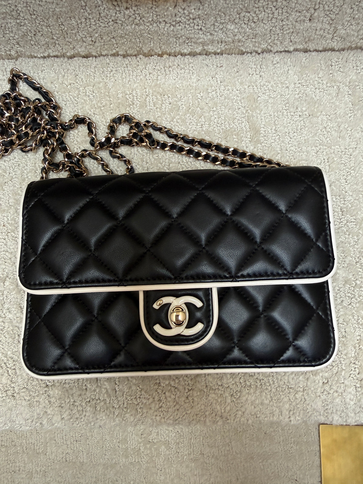 Chanel Lambskin Quilted Resin CC Mini Flap Bag Black White